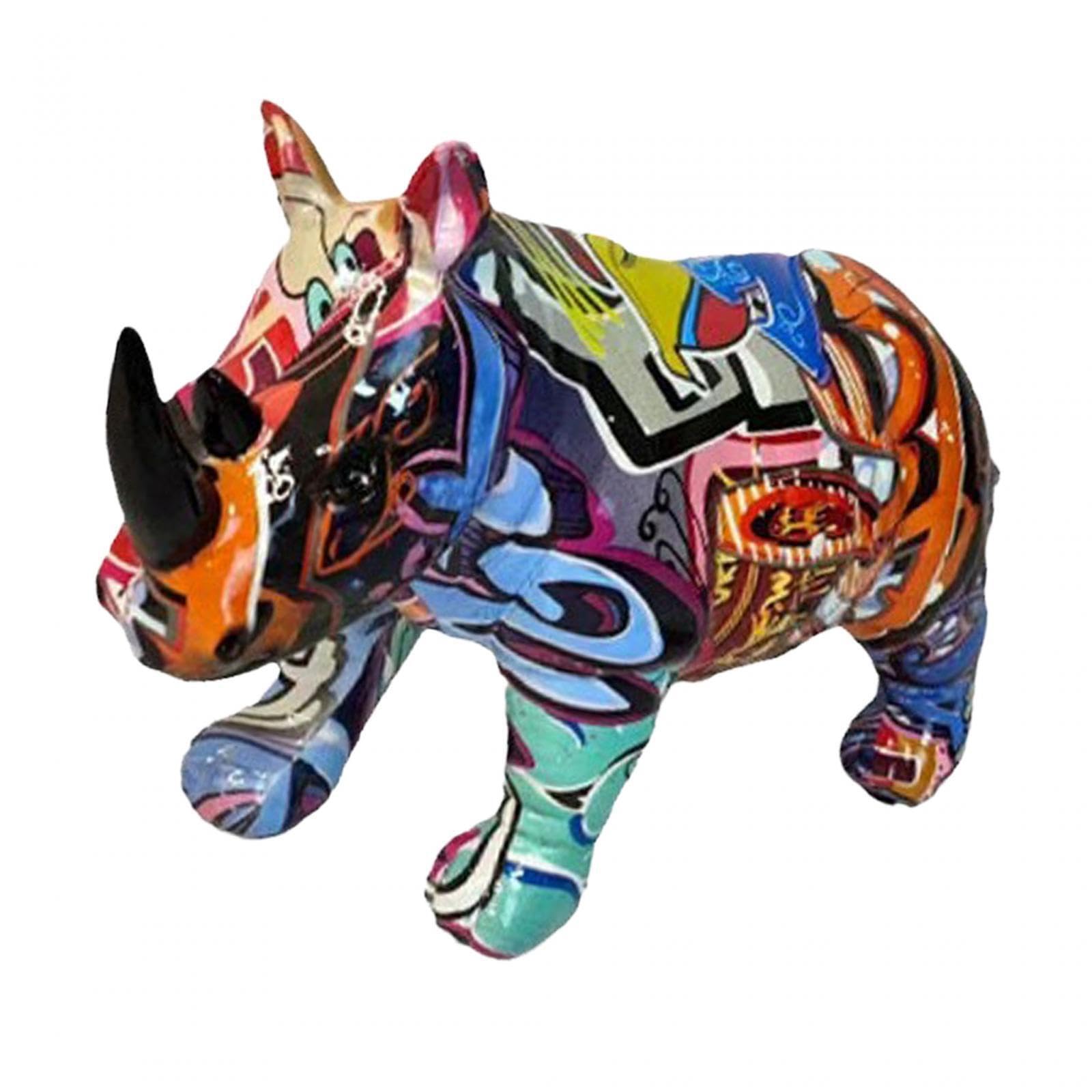 TWISAXC Vibrant Rhinoceros Statue Unique for Creative Ornaments Beautiful Home Decorations Abstract Art Piece Desk Display Rhinoceros Figurine Ornaments Statue Decor