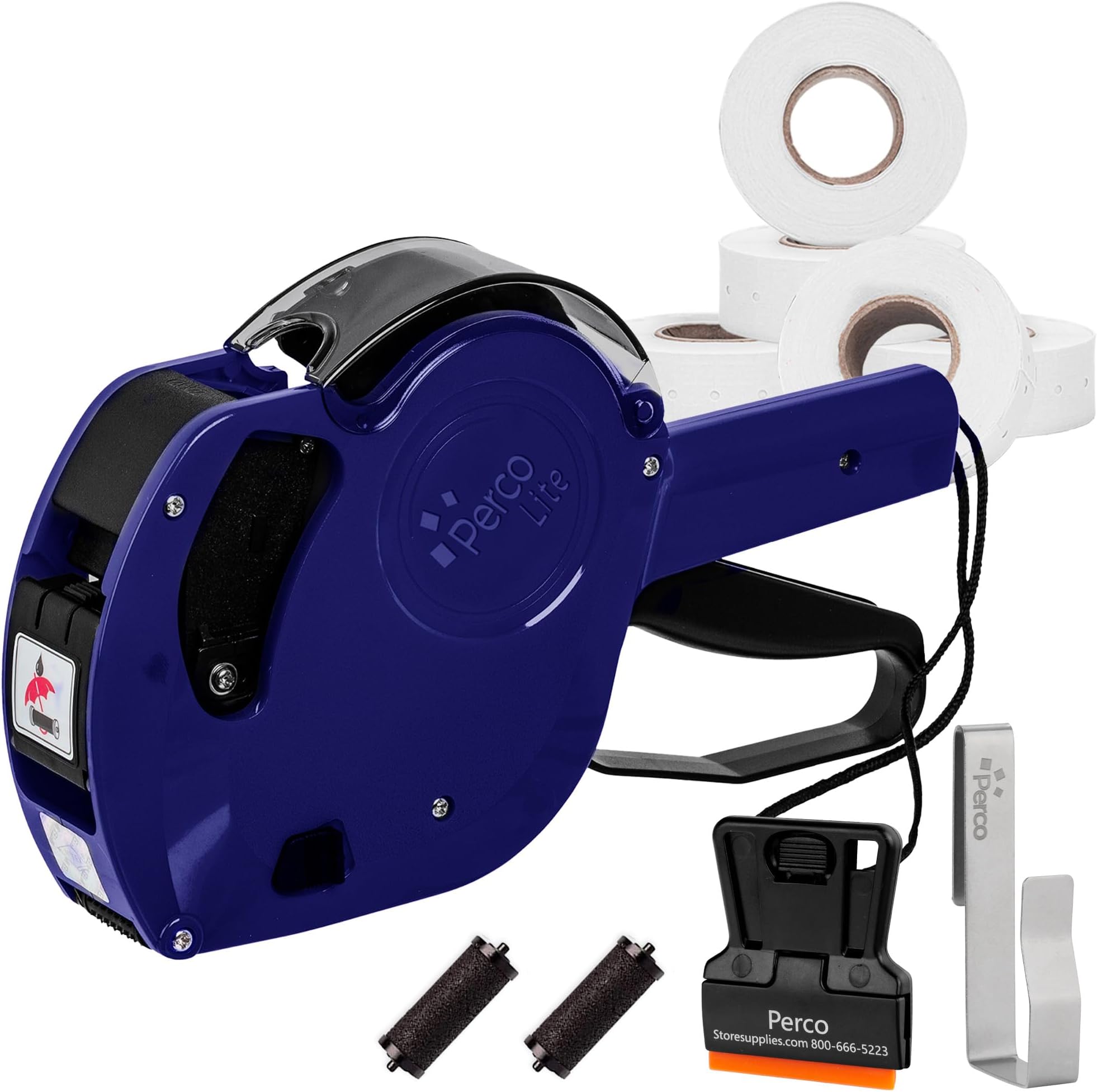 Perco Lite 1 Line Dater Gun with Labels Kit - Includes 5,000 Blank White Labels, 1 Gun Clip, 2 Ink Rollers, 1 Ink roll and Labels Pre-Loaded