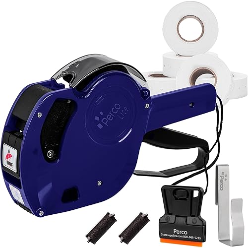 Perco Lite 1 Line Price Gun with Price-Marking Labels Kit — Includes 5,000 Blank White Labels, 1 Gun Clip, 2 Ink Rollers — 1 Ink Roll & Labels Preloaded — Ideal for Retail Pricing, Inventory, and More