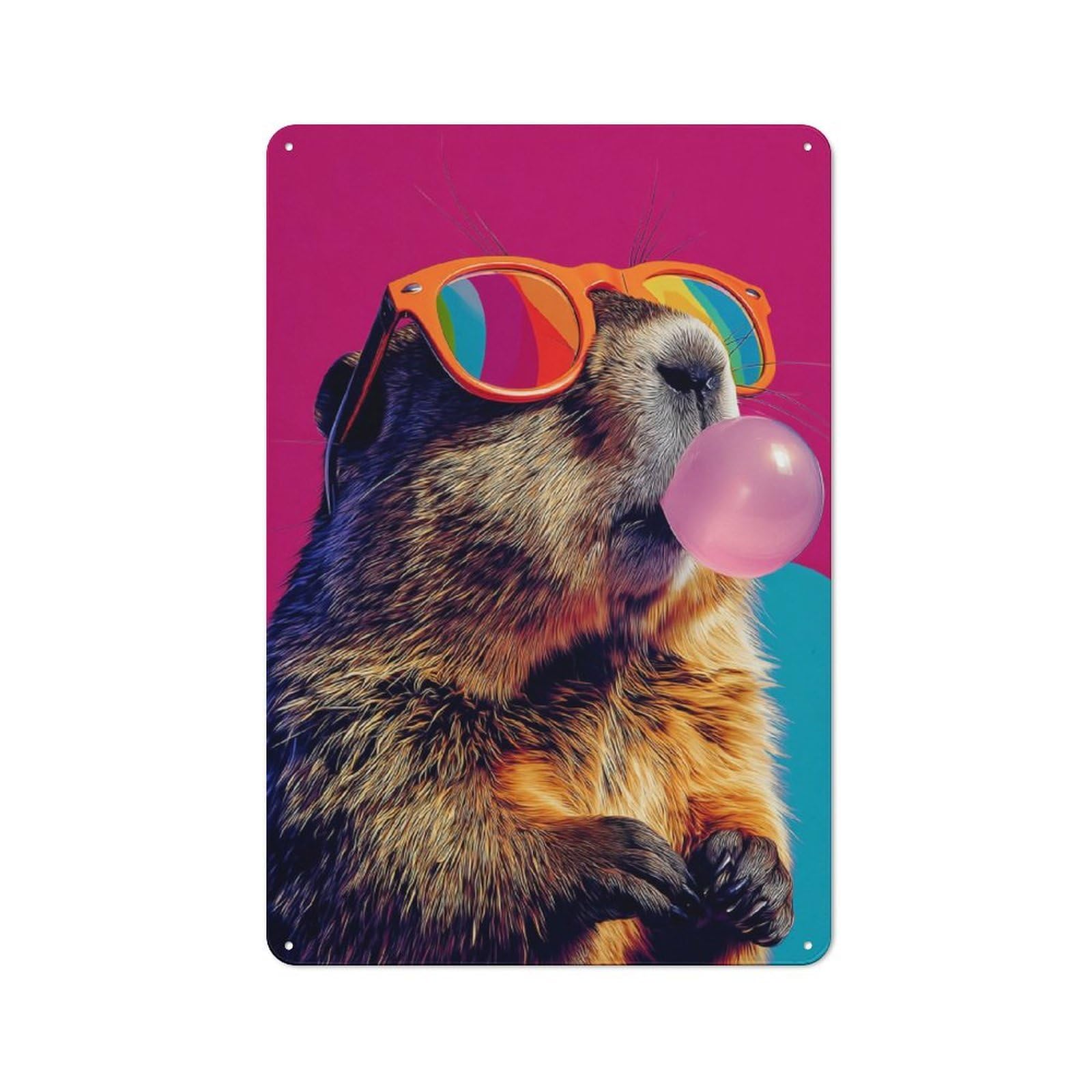 Junmoney Groundhog With Sunglasses Blowing Bubble Gum -1 Rustic Tin Sign 30X20cm For Garden Room Or Summerhouse, New-Space Wall Decor For Garden Room Decor Fans