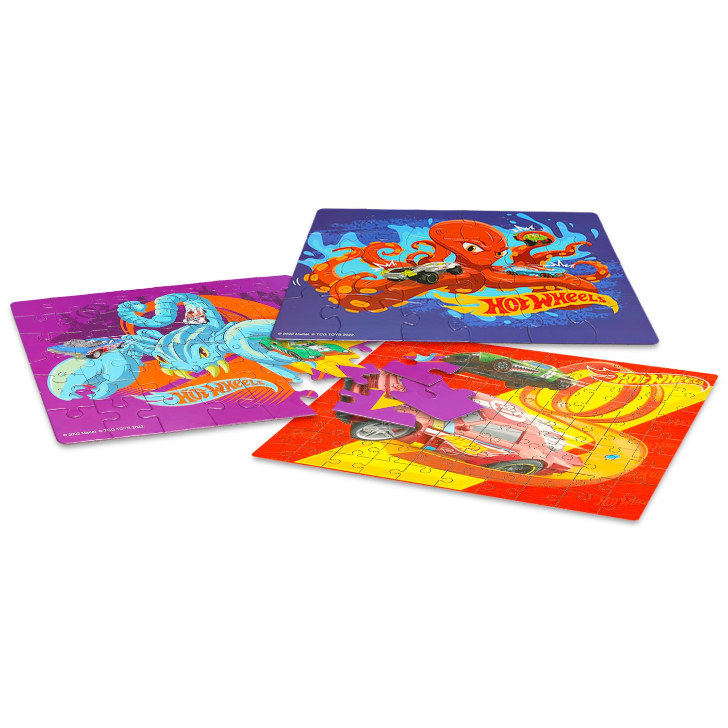Hot Wheels Set di puzzle - Bundle con 3 puzzle Hot Wheels per bambini Plus adesivi, altro | 24 Pc, 48 Pc, 100 pezzi Hot Wheels Jigsaw Puzzle per ragazzi