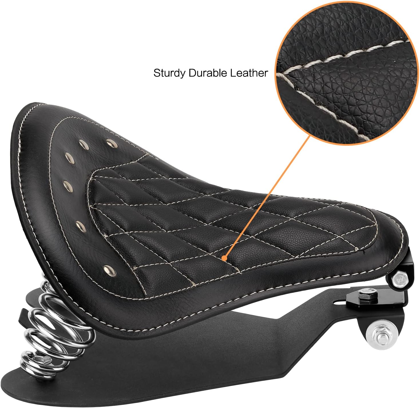 Motorcycle Drive Seat Bobber Solo Seat with Spring Base Mounting Bracket Kit Replacement for Harley Davidson Sportster XL 883 1200 (Black-Rhombus Rivet)