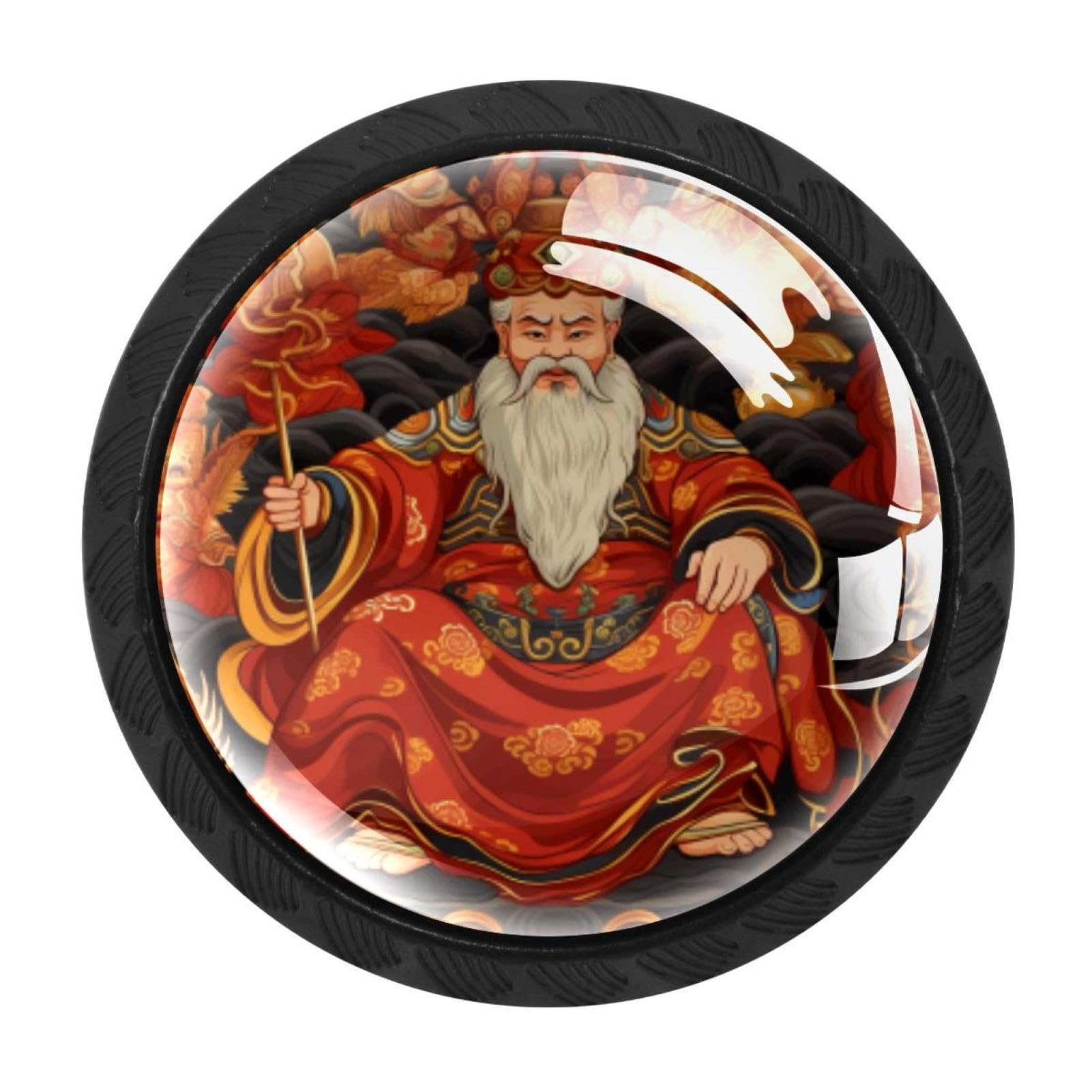 CHENZZZZ 4 Pieces Round Cabinet Knobs the God of Wealth Dresser Knobs Pulls Handles with Screws for Drawer Pulls Handles Knobs Door Knobs