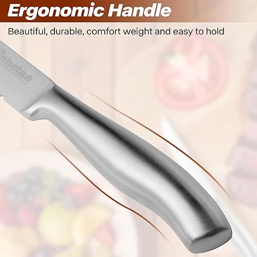 Miniatura 4 de Juego de 6 cuchillos para carne, cuchillos de acero inoxidable de alto carbono de 4.5 pulgadas, aptos para lavavajillas, color plateado