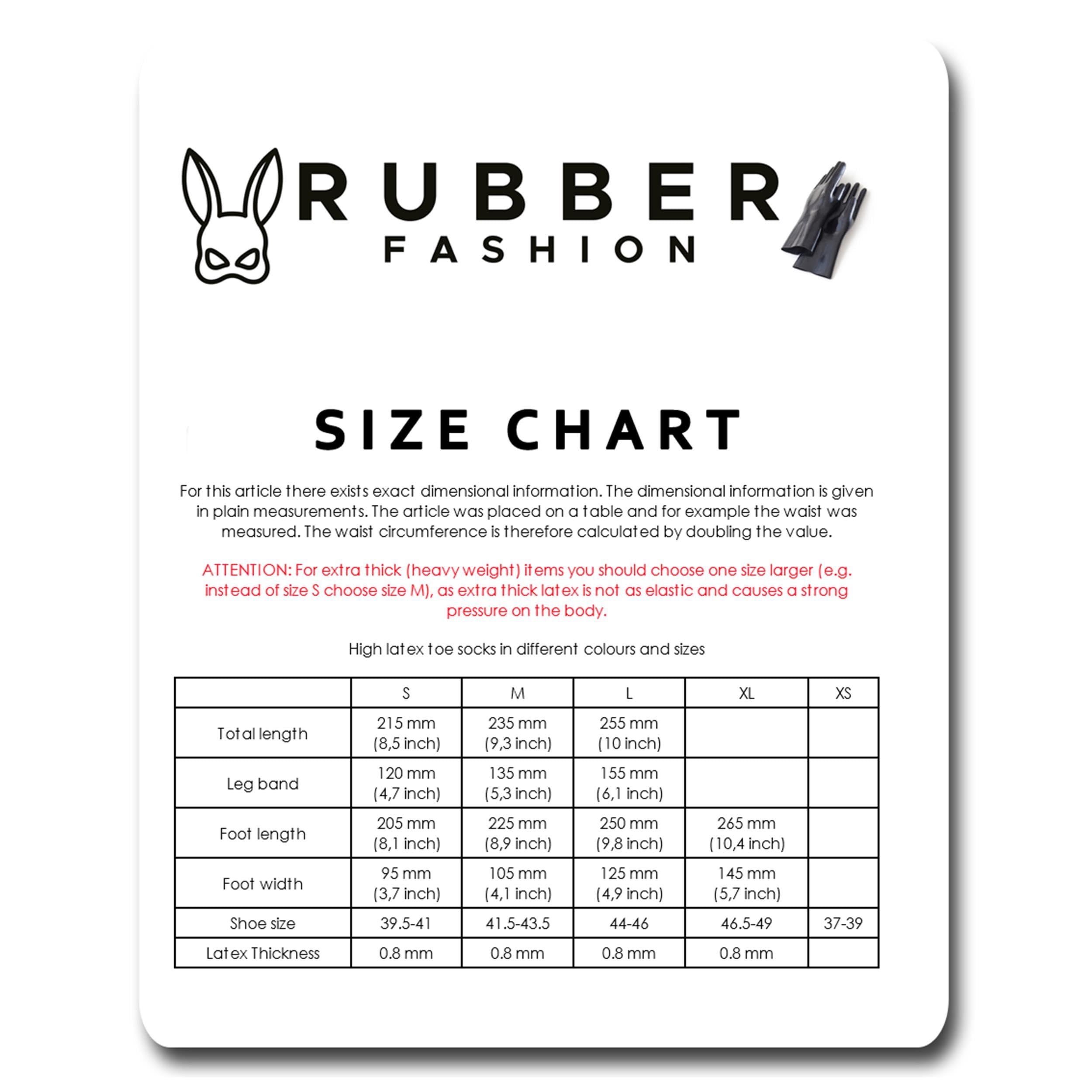 Rubberfashion Latex Zehensocke lang - Latex Zehen Socken wadenlang - Latex Strümpfe für Damen und Herren