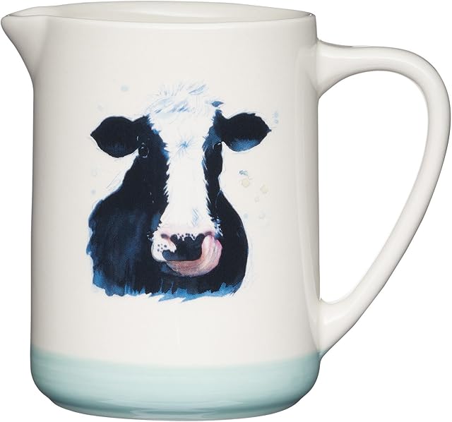 KitchenCraft AFJUG500 Apple Farm Hand-Finished Ceramic 'Cora Cow' Milk Jug, 500 ml (17.5 fl oz) - Cream / Green 8.5 x 13.5 x 11.8 cm