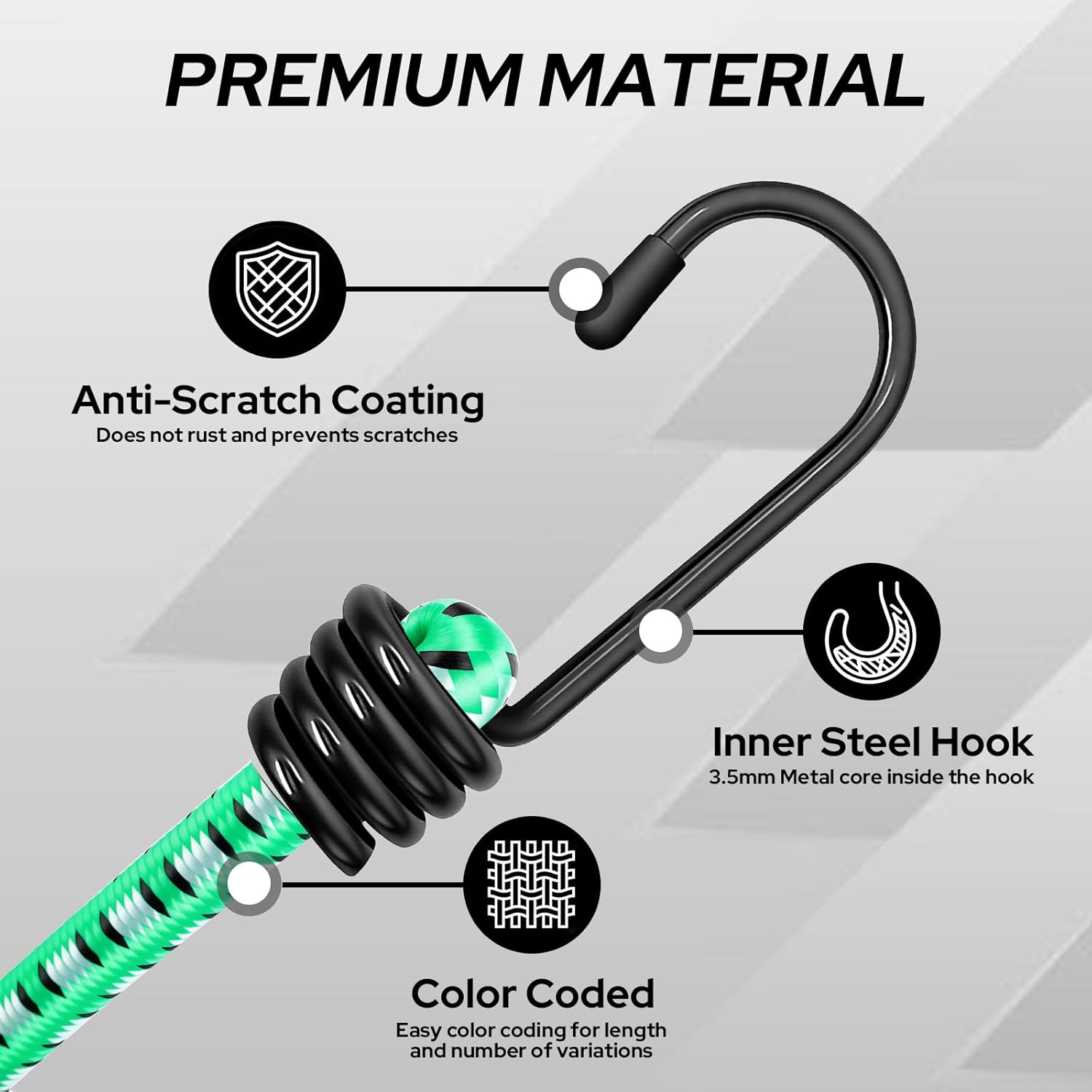 12PCS Bungee Cords Heavy Duty Outdoor, Includes 15" 18" 24" 35" Bungee Cords with Hooks, Industrial Grade Bungie Cord for Camping, Kayaking or Fastening Items
