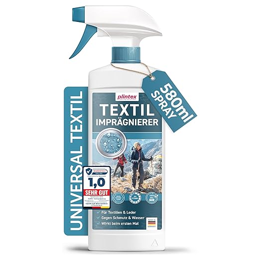 PLINTEX® 580ml textiel waterdichtingsspray | effectief tegen regen & vuil | Nanomembraanimpregnering voor textiel, leer en schoenen | Dermatologisch getest en ademend