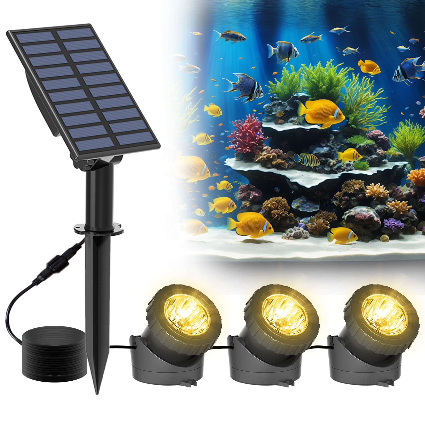 NATPOW Solar Pond Lights Underwater Light Outdoor Warm White, Dusk-to-Dawn Pond Light 2-in-1 Landscape Spotlights IP65 Waterproof Auto ON/Off Outdoor Garden Lights for Pool Yard Driveway Patio(3000K)