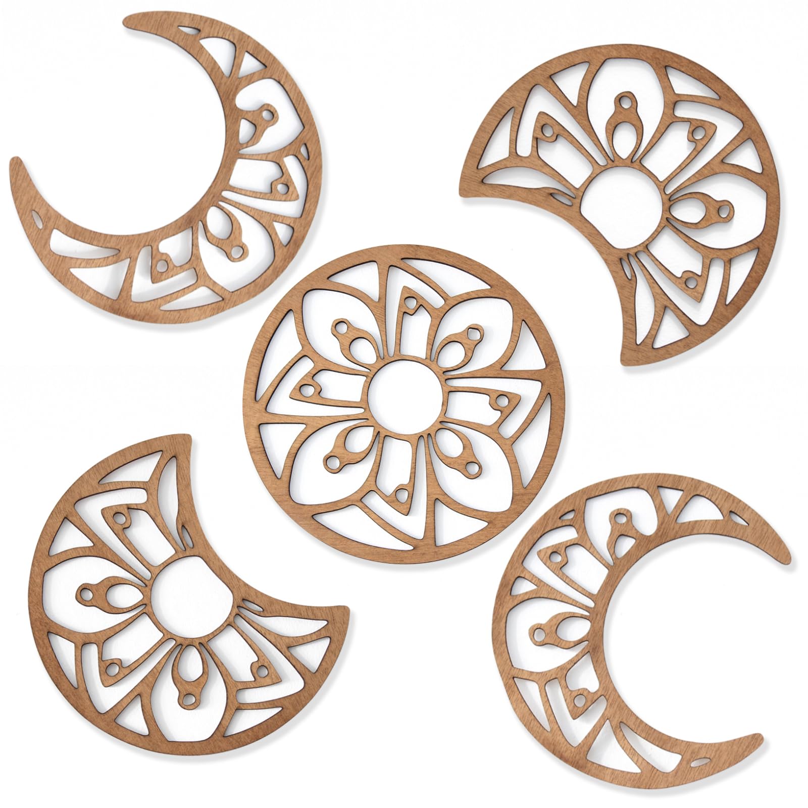 JR Maderas Diseño de las Cinco Fases Lunar - Decoracion Pared - Fase Lunar de Madera - Ornamento - Esculturas de Pared - Decoracion Bohemia para Hogar - Regalo para Dormitorio Espiritual.