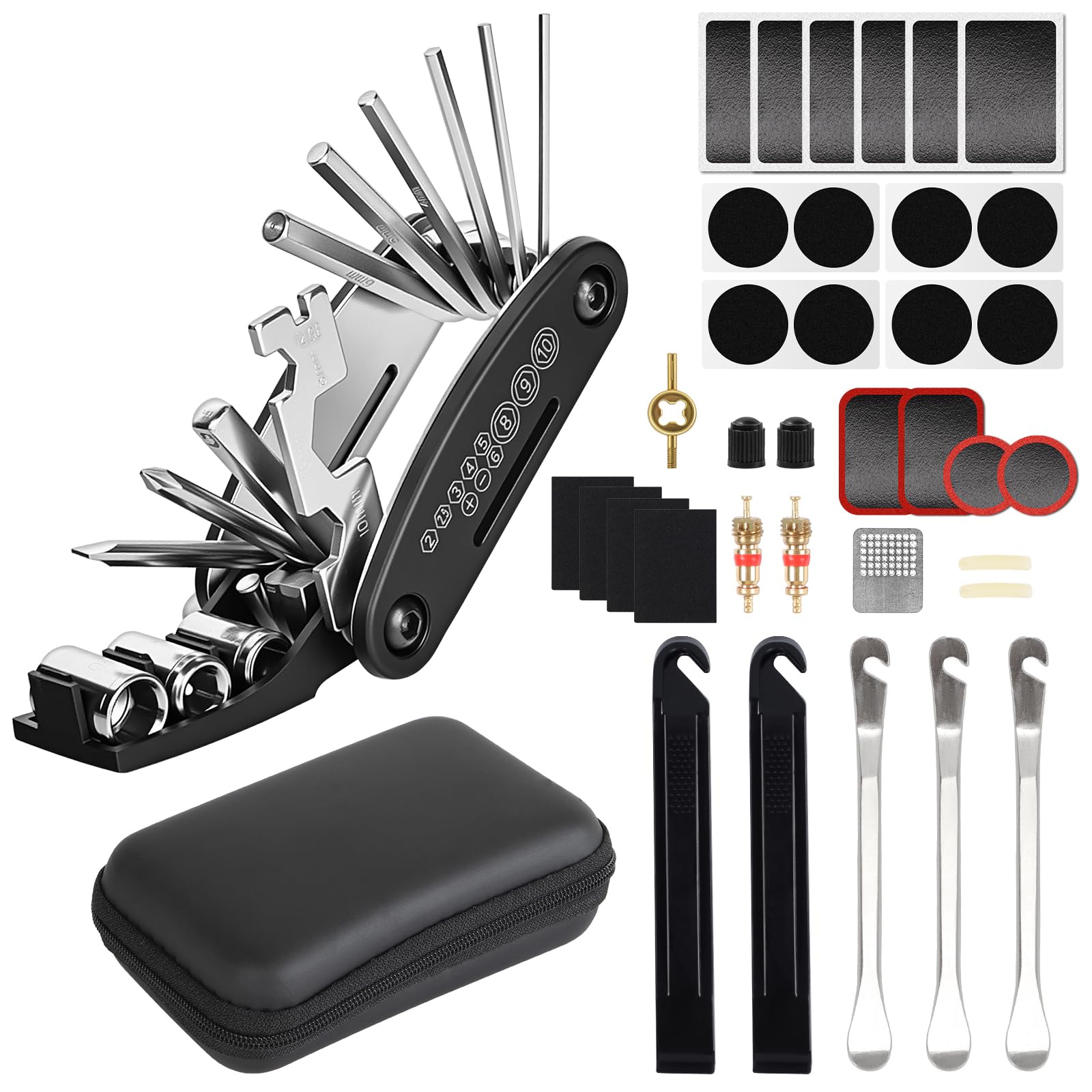 Ninonly Kit Réparation Vélo 16-en-1 avec Trousse Anti Crevaison