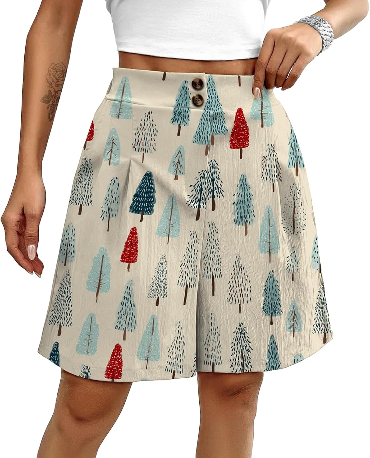 MARSVOVO Fashion Casual Shorts for Women Button Pleated Comfy High Waisted Shorts Summer Pants with Pockets