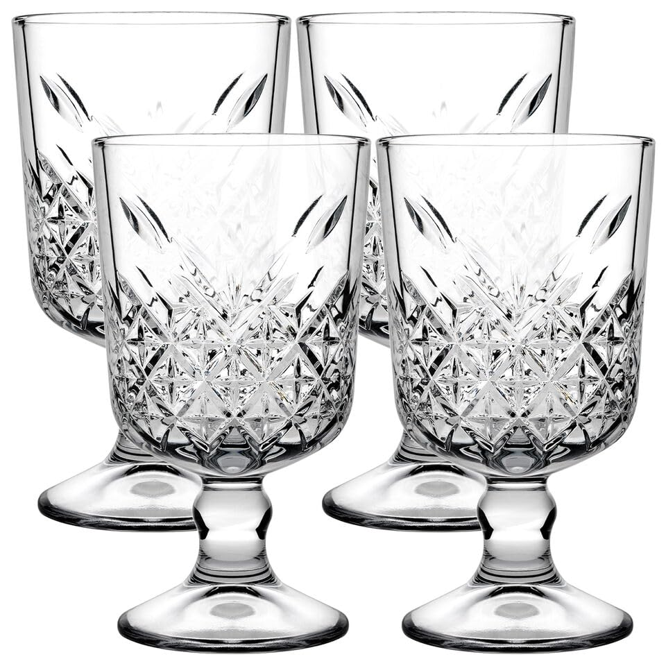 Queensway 330ml Stemmed Wine & Cocktail Goblets Elegant Cut-Glass Design, Premium Glassware for Red Wine, Cocktails, Fine Dining & Special Occasions Set of 4
