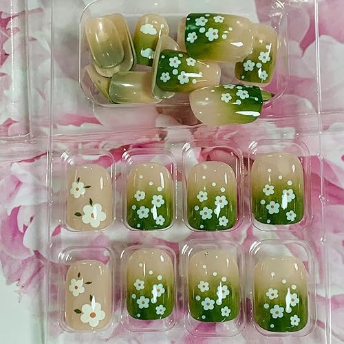 Miniatura 6 de Uñas cortas a presión, uñas acrílicas a presión, uñas postizas con pegamento de almendra, uñas cuadradas con pegamento con uñas reutilizables en 24