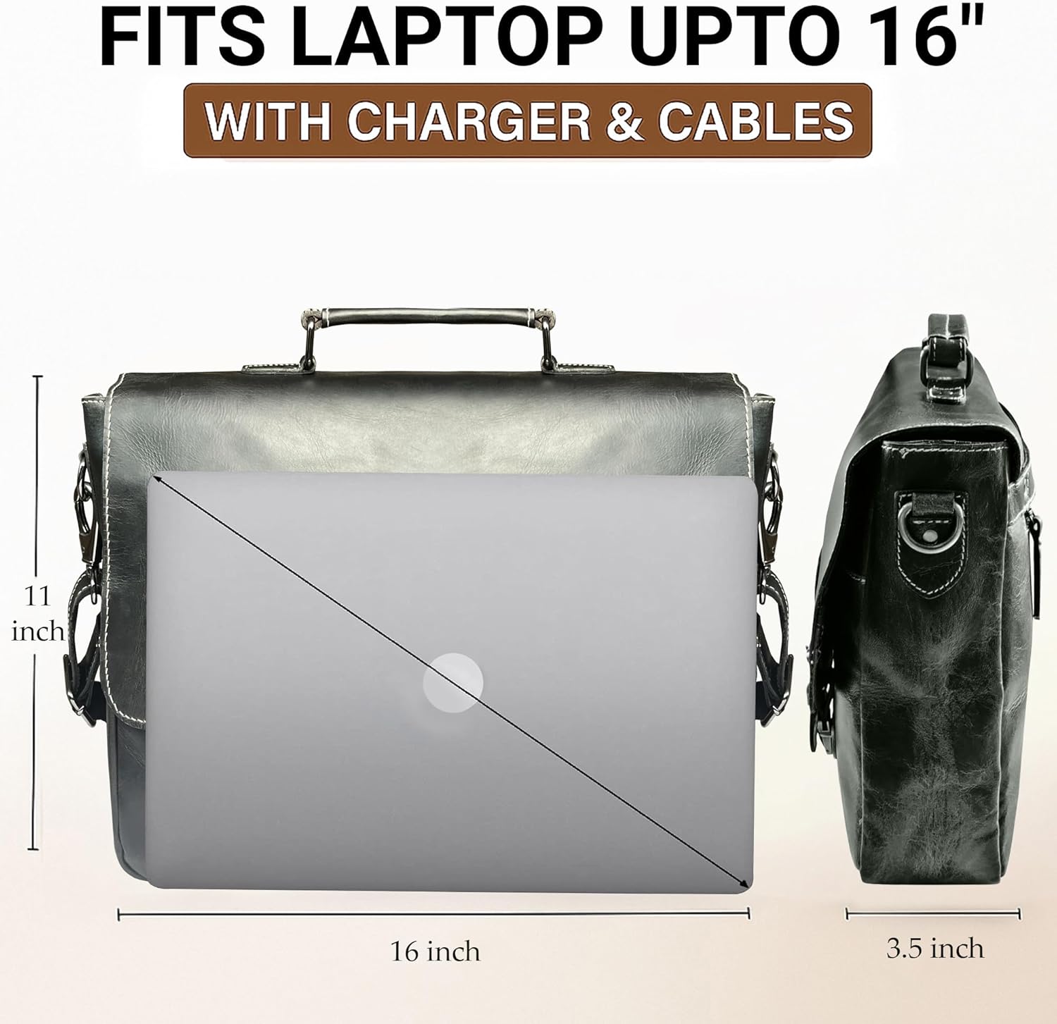 RUSTIC TOWN 16" Leather Laptop Messenger Bag for Men - Full Grain Leather Briefcase Computer Satchel Office Crossbody Bag