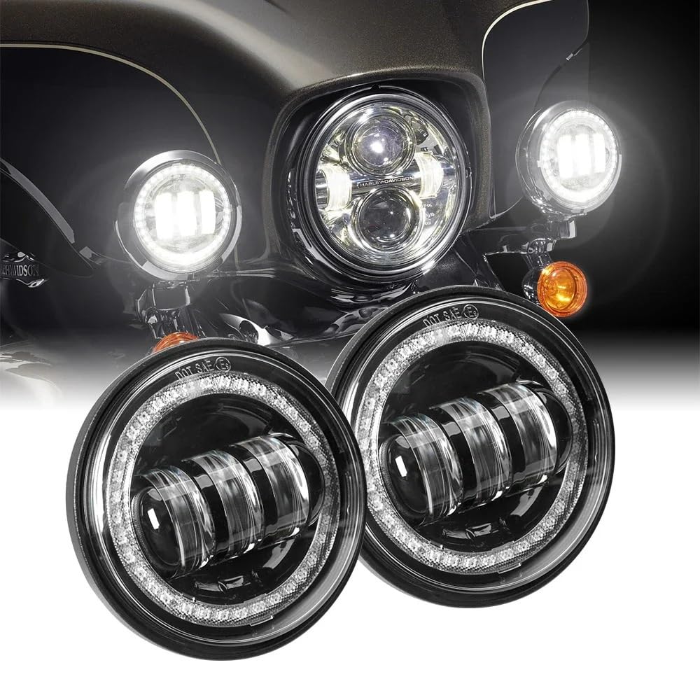 Światło Do Jazdy Motocykl 4,5 "4 1/2 LED światła mijania 30W lampa przeciwmgielna pomocnicza lampa do jazdy czarna lampa Halo Angel Eyes chromowana Reflektory motocyklowe