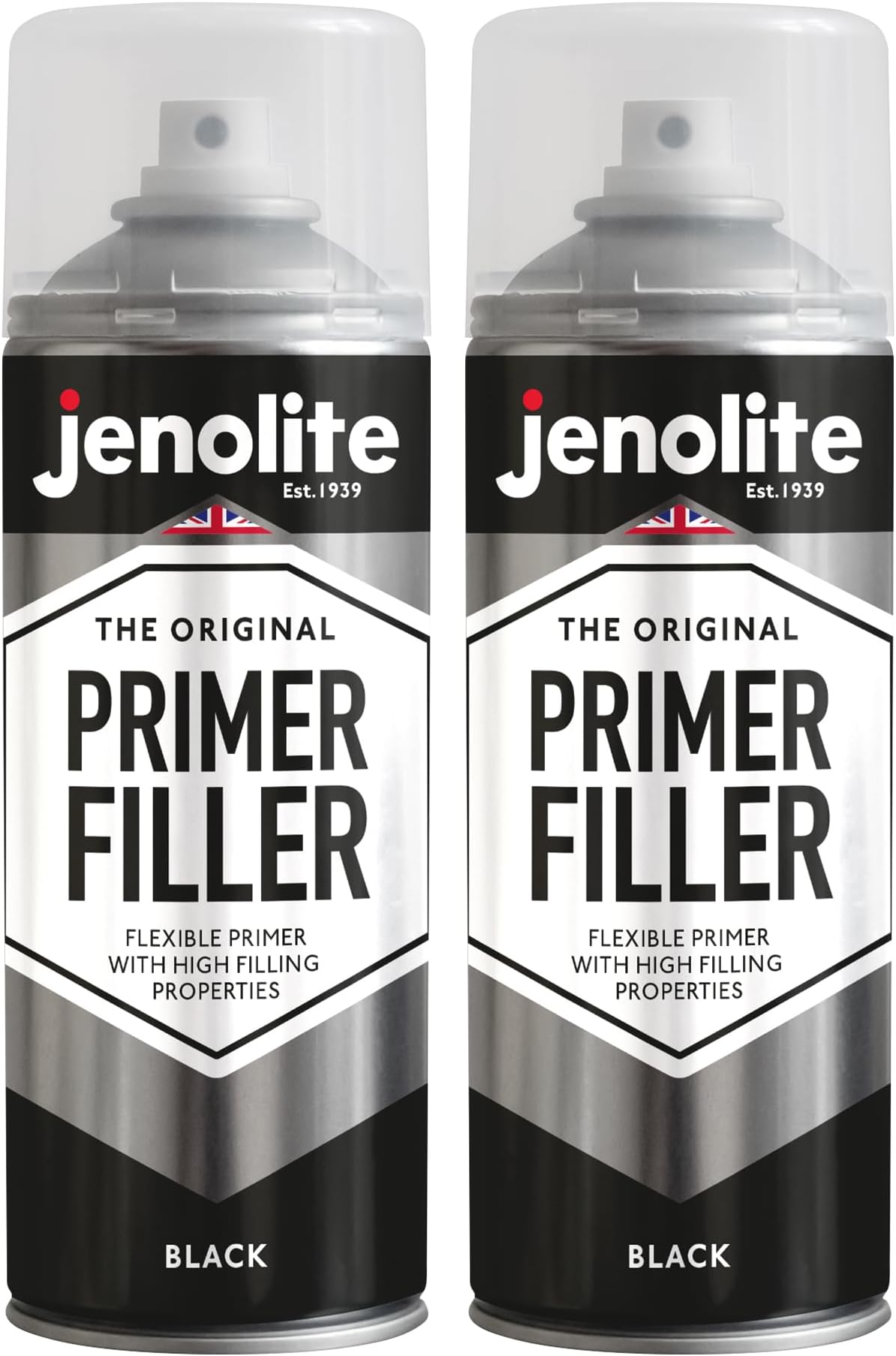 JENOLITE Primer Filler Spray Paint | BLACK | High Fill Multi-Surface Primer Paint | Fills Small Dents & Scratches | Perfect For Car Bodywork, 3D Printer Models & More | 2 x 400ml