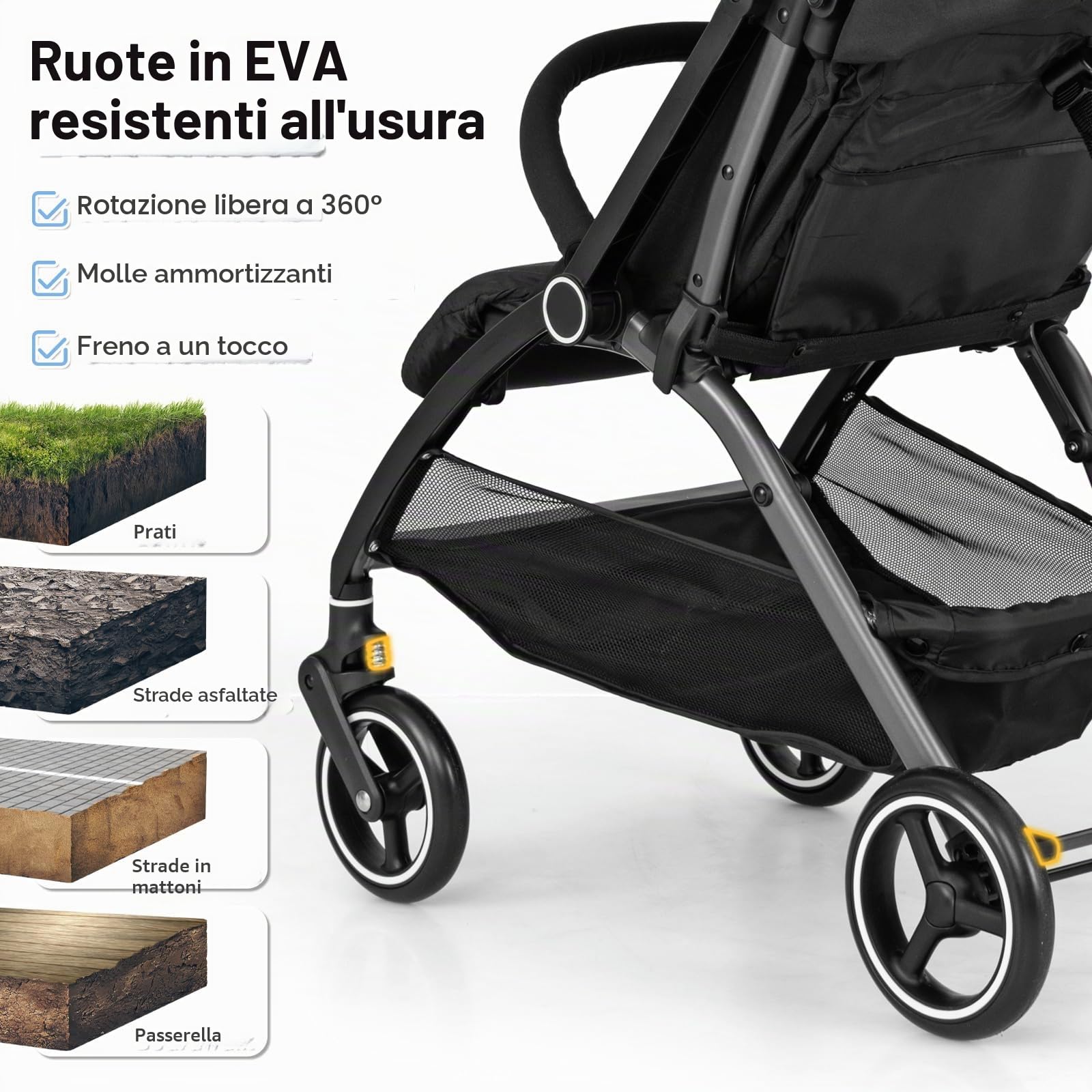 LIFEZEAL Passeggino Ultraleggero per Bambini 0-36 Mesi, Passeggino Compatto da Viaggio a Ombrello, per Aereo, Pieghevole, Regolabile, con Cintura di Sicurezza, Ruote, Freno, Parasole, Cesto (nero)
