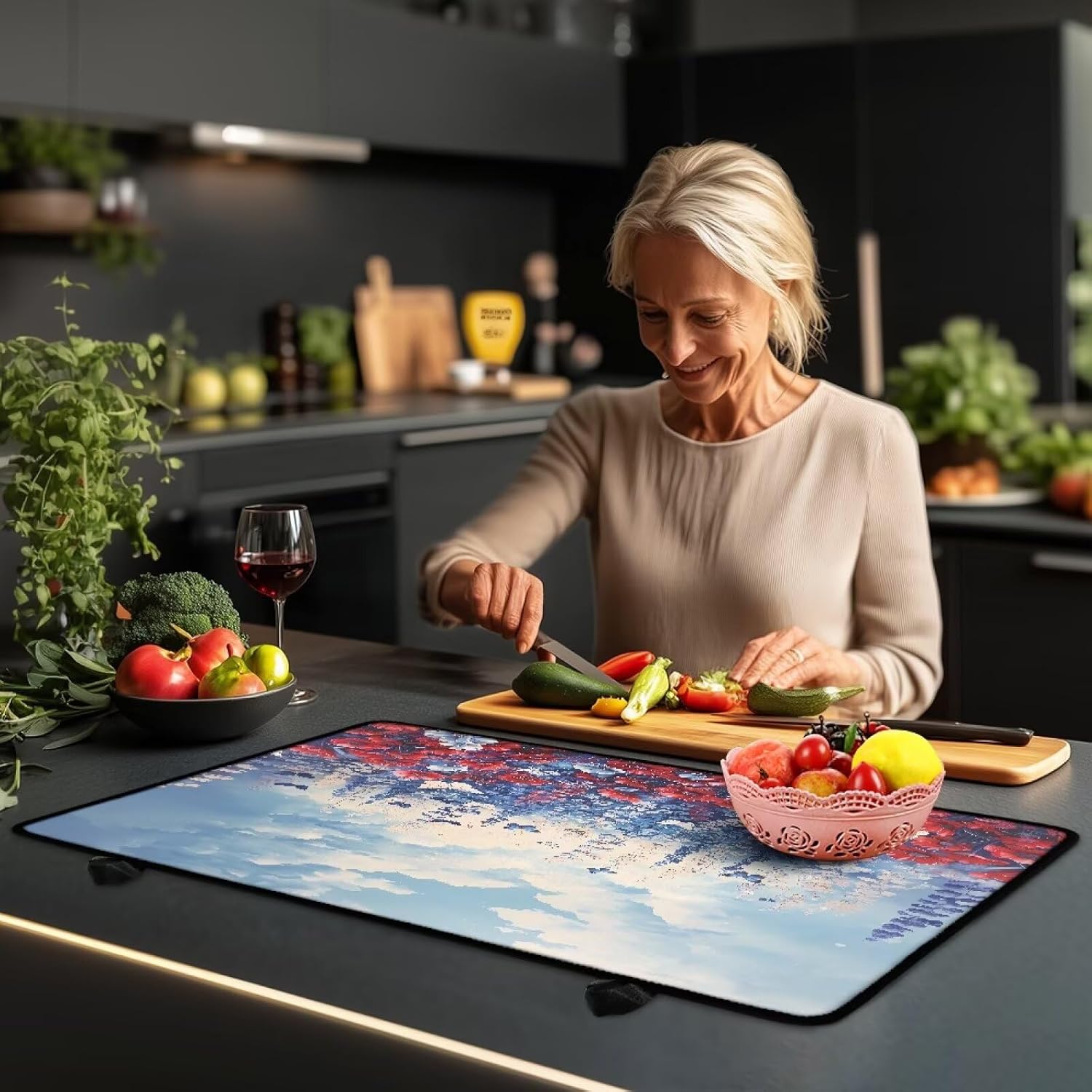 Stove Top Cover for Electric Stove Anti-Scratch Range Cover for Glass Ceramic Top Stove Cooktop Protector Cover with Rubber Backing for Kitchen Decor, 29 x 21 Inch, Butterfly Floral Sky