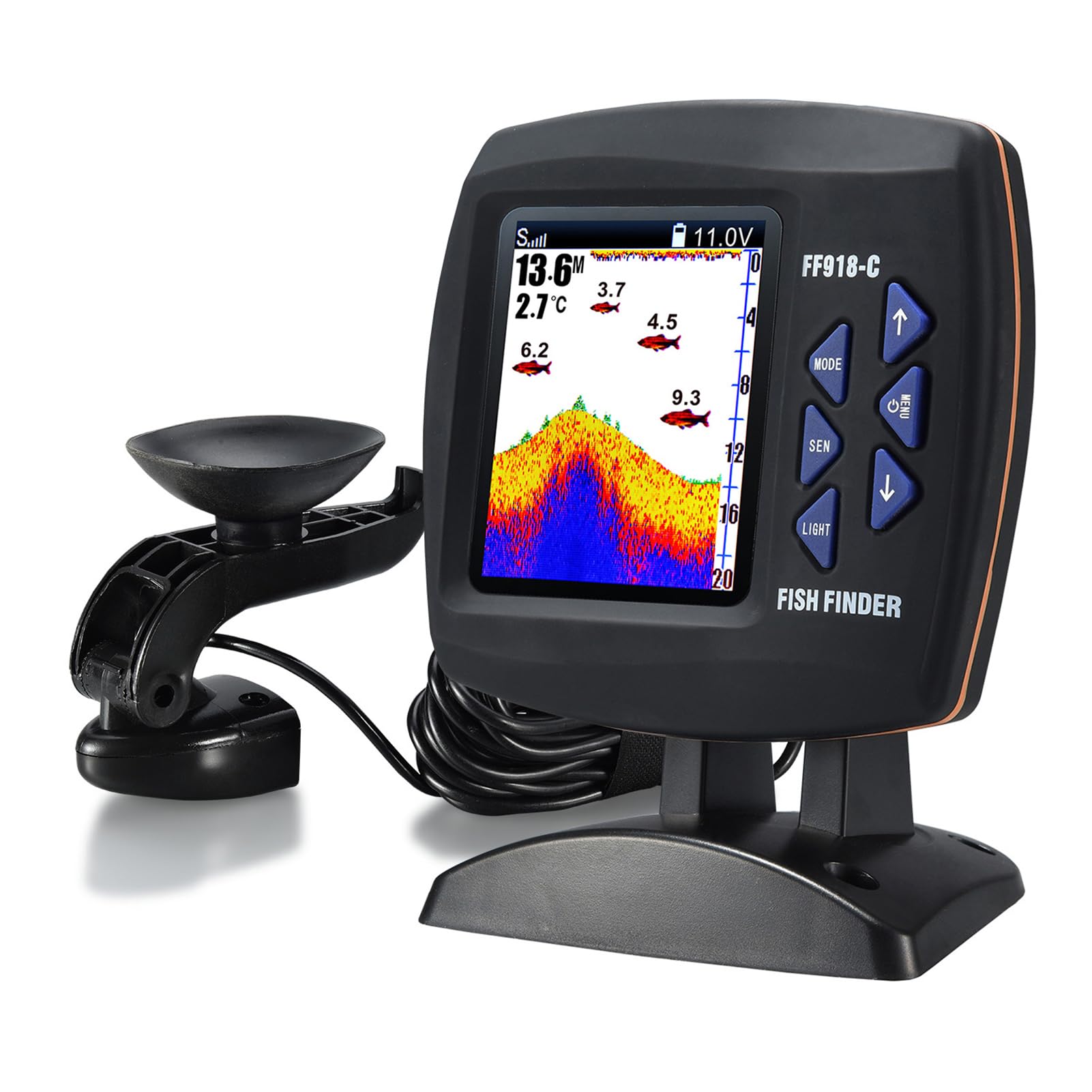 Fisch Finder Kabelgebundener Wandlersensor Fischfinder 45-Grad Unterwasser-Angelkamera Tragbarer Wasserdichter Unterwassermonitor LCD Fischsucher Boot Fischdetektor
