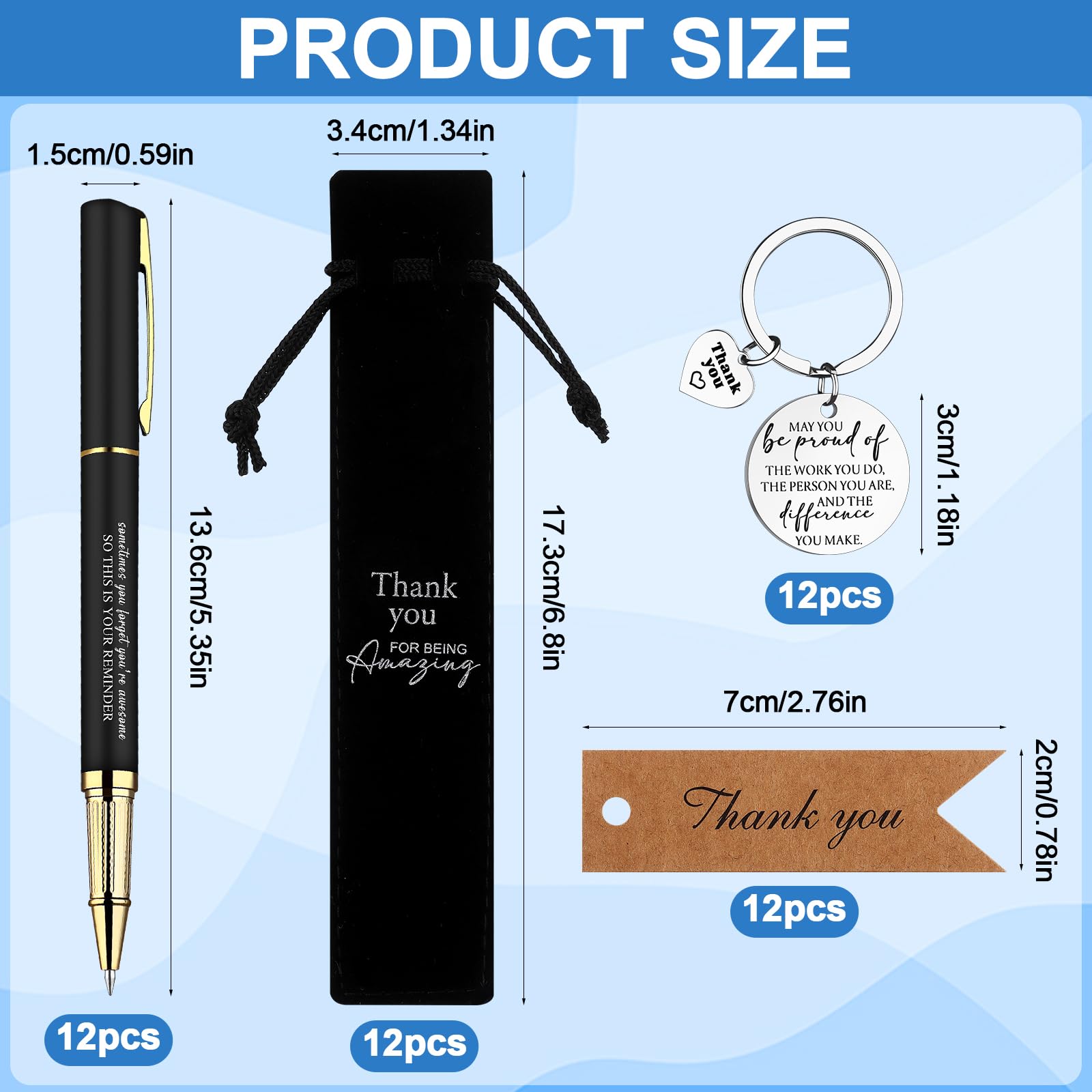 12 Set Inspirational Ballpoint Pens with Motivational Keychain Thank You Cards Gift Bags Personalized Employee Appreciation Gift Thank You Gifts Bulk for Teacher Coworker Team Staff Volunteer - Image 2