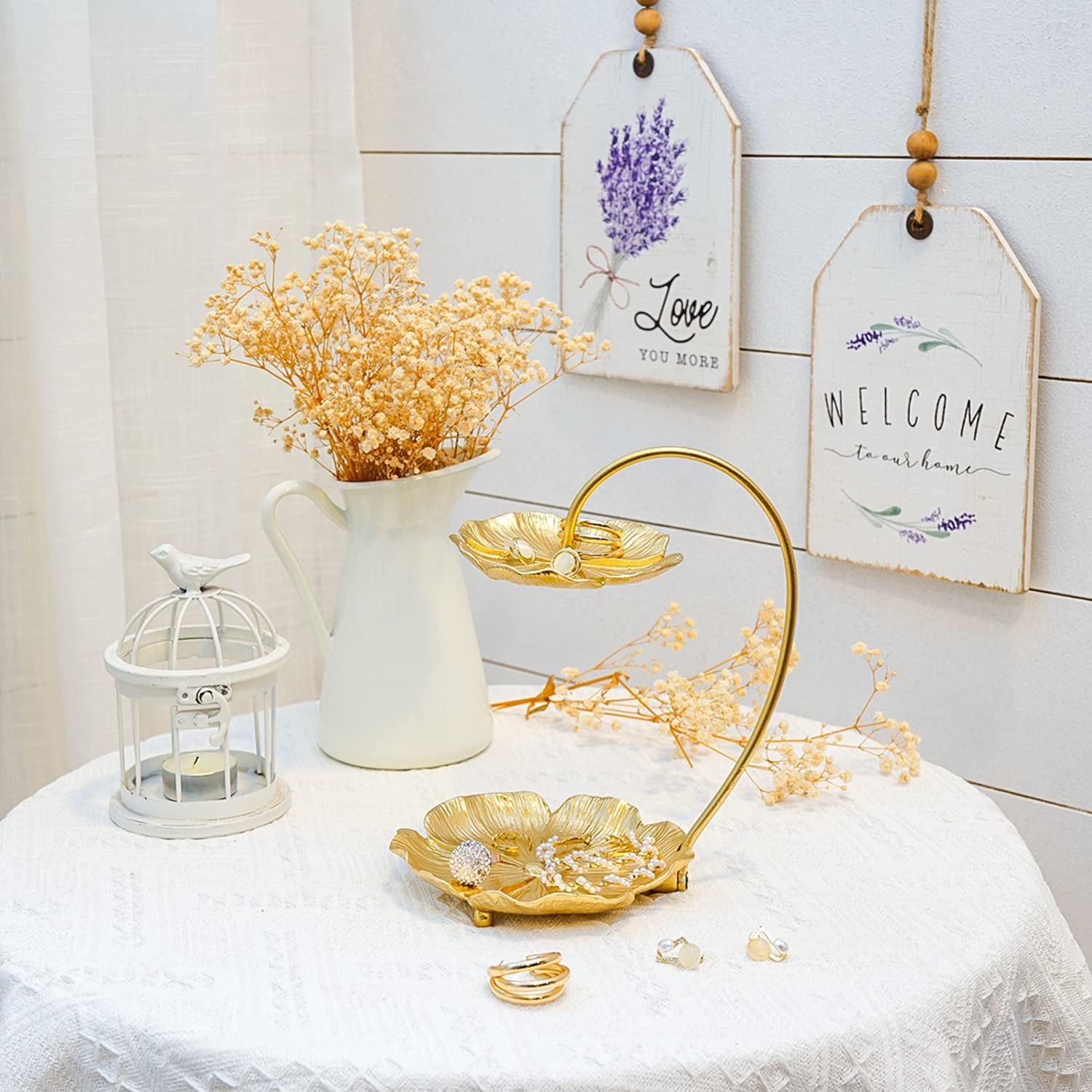 SOFFEE DESIGN Double-layer Gold Lotus Leaf Jewelry Tray for Necklace Ring Bracelet Earring Storage Decoration, Jewelry Organize Tower Displays Dish