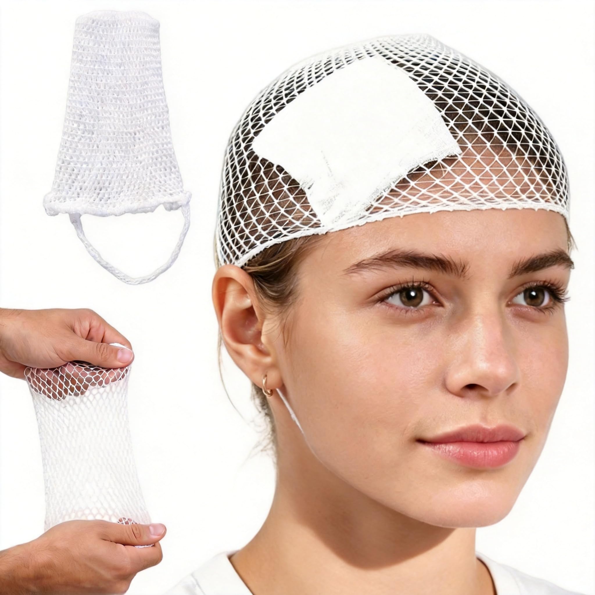 20 Pack Head Elastic Dressing Retainer,3.5x15CM Stretchable Mesh Net Bandage Cap,Lightweight Breathable Elastic Head Wrap for Securing Head Wound Dressings,Daily Medical Care & First Aid Use