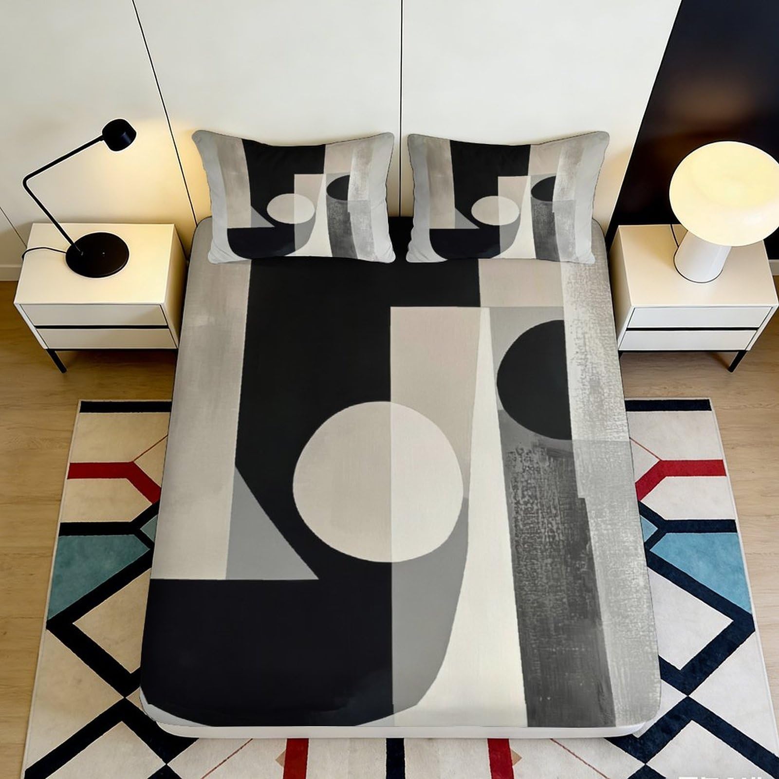 Pnayamiorkfel Style-6 3D Printed Abstract Geometric Art Fitted Sheet Microfiber Soft Modern Monochrome Mattress Cover For Bedroom Decor 90X200x25cm