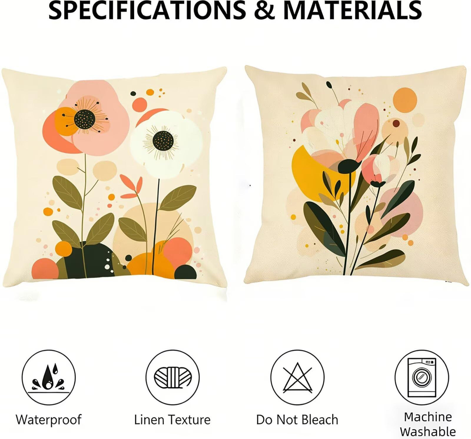 Generisch Outdoor Kissen Wetterfest 65x65cm Beige Dekokissen Kissenbezüge Botanischer Kissenhülle Sommer Sofakissen für Wohnzimmer Schlafzimmer Garten Dekorative 2er Set. P-3945