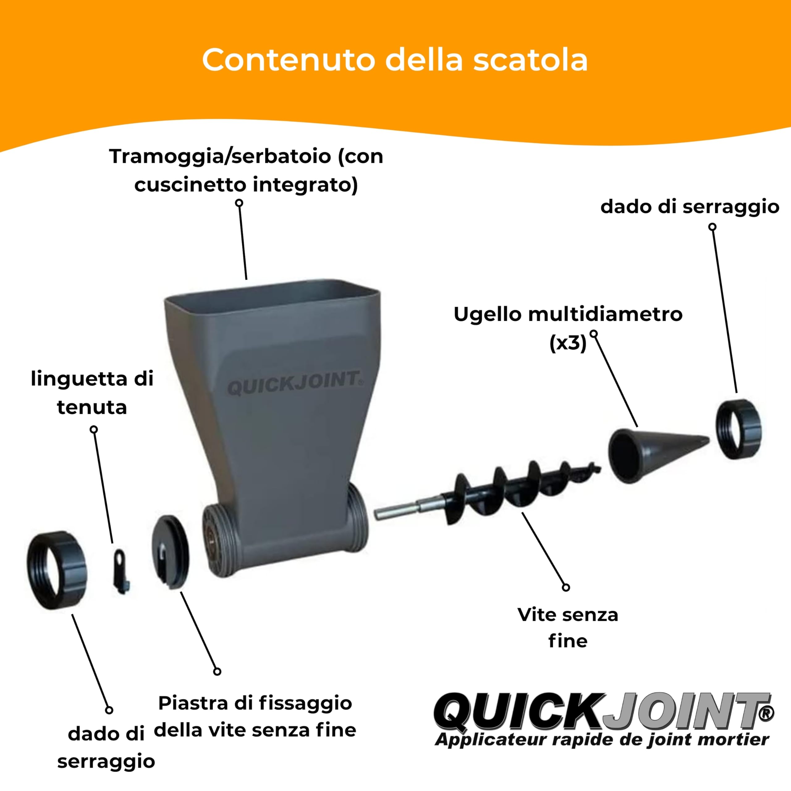 QUICKJOINT Giuntatrice – Applicatore Rapido per Malta, Compatibile con Trapano/Avvitatore, Dosaggio Preciso, per Muri in Pietra e Pavimenti, Adatta a Tutti i Tipi di Giunti Fini