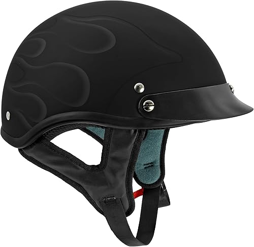 Miniatura 42 de VCAN Cruiser - Casco de motocicleta sólido, cobertura de media cara Negro satinado,Negro (Flat Black),negro (Flat Black Flag),Bandera de estrella