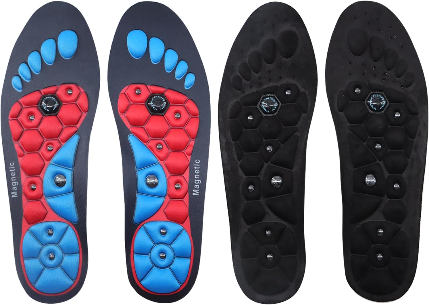 BORISCABORISCA 2 Pairs of Shoe Magnetic Acupressure Insoles, Red and Black Breathable Foot Massage Magnetic Acupressures Insoles, Magnetic Massage Insoles Get Relief for Painful Feet(M, 7-8.5)