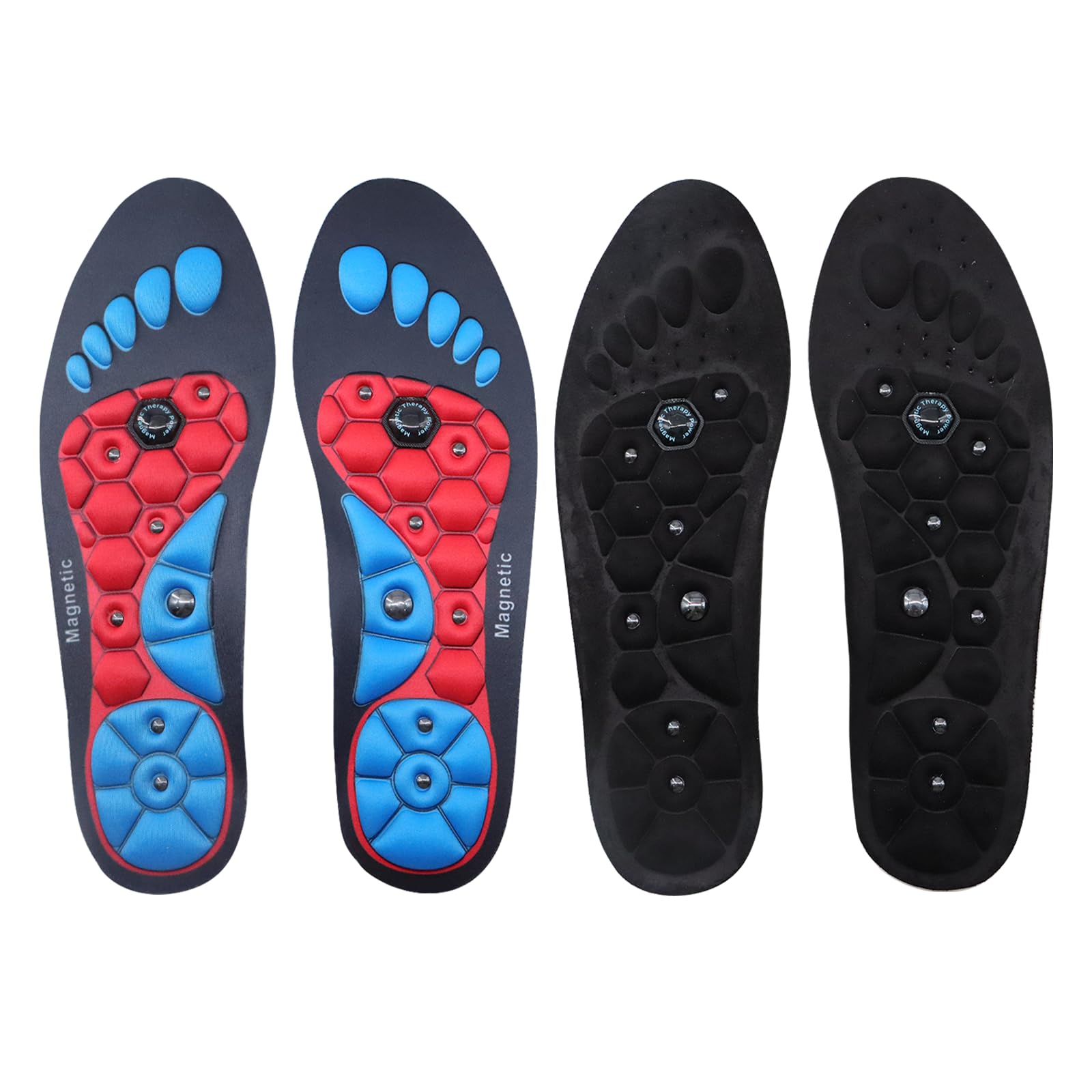 BORISCABORISCA 2 Pairs of Shoe Magnetic Acupressure Insoles, Red and Black Breathable Foot Massage Magnetic Acupressures Insoles, Magnetic Massage Insoles Get Relief for Painful Feet(M, 7-8.5)