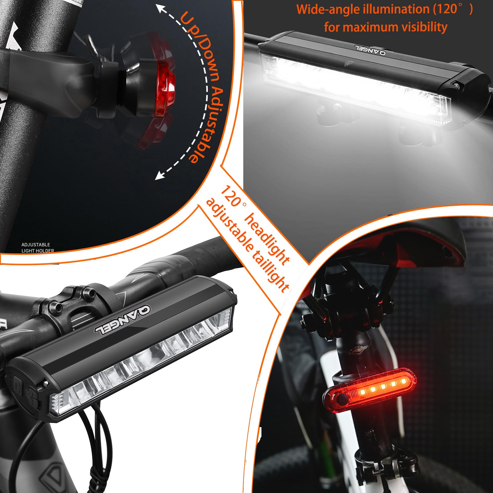 Set di luci luminose per bicicletta per guida notturna, 14000 lumen, LED abbaglianti, anabbaglianti, ricaricabili USB-C, set di fari per bicicletta impermeabili e fanali posteriori, per adulti e