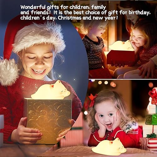 Miniatura 7 de ZKLiLi Luz nocturna para niños, lámpara de gato de 16 colores, luces nocturnas regulables para bebé, luz nocturna recargable de silicona para