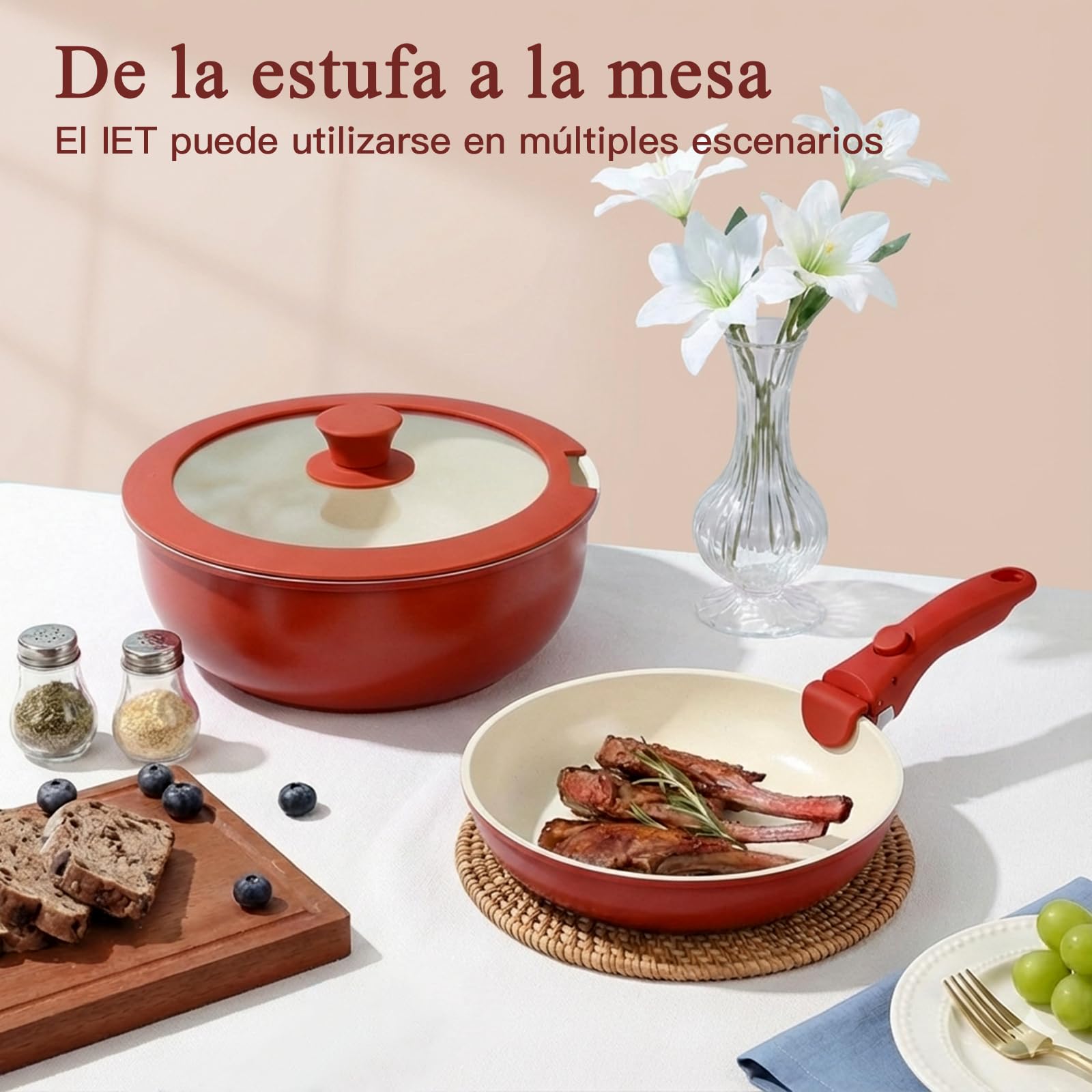 GiPP 11 Piece Frying Pan and Saucepan Set with Non-Stick Ceramic Coating - Saucepan Sets with Detachable Handles, Oven and Dishwasher Safe, Red Gradient — view 7