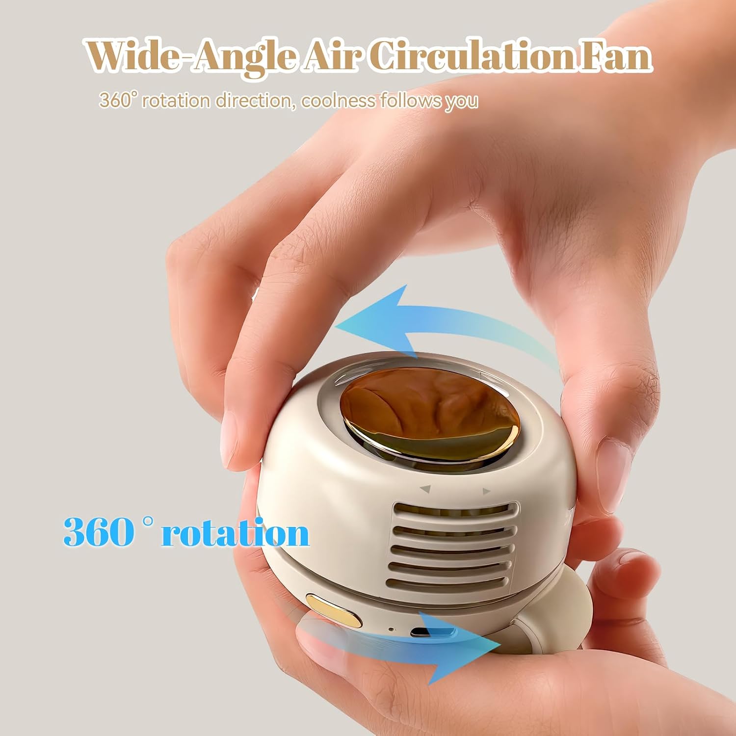 Mini Portable Clip on Fan, No Blades Mini Waist Fan Can Be Adjusted 360 ° Wind Direction,3-Speed Adjustable,Rechargeable USB Fans Suitable for Home/Travel/Outdoor/Sports/Office (White)