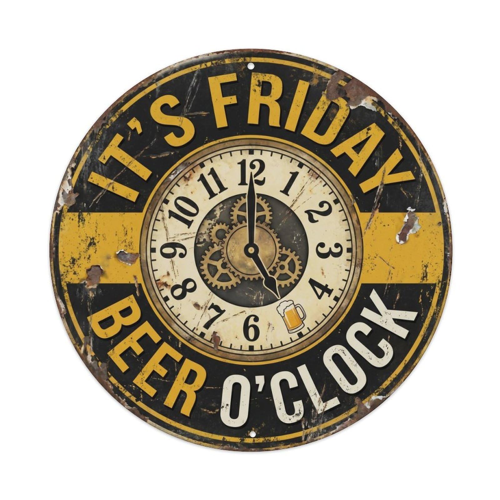 Retro Bar Style Friday Official Workshop Beer Metal Tin Sign Plaque Wall Decor for Cafe, Club, Garden Round Metal Poster 8x8Inch