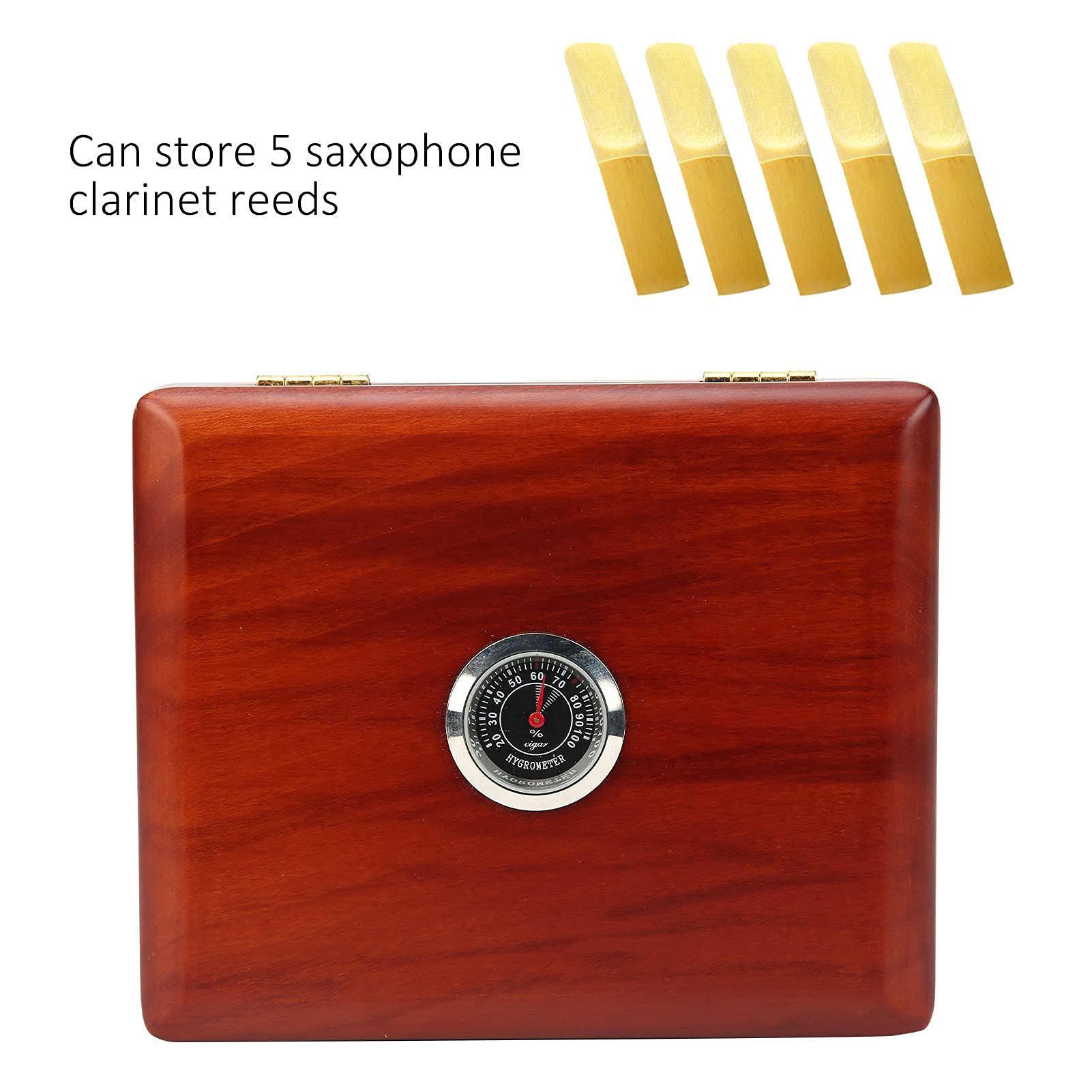 Custodia per Ance per Sassofono, Scatola per Ance in Legno Massello con Igrometro per Sassofono Clarinetto (ambra)