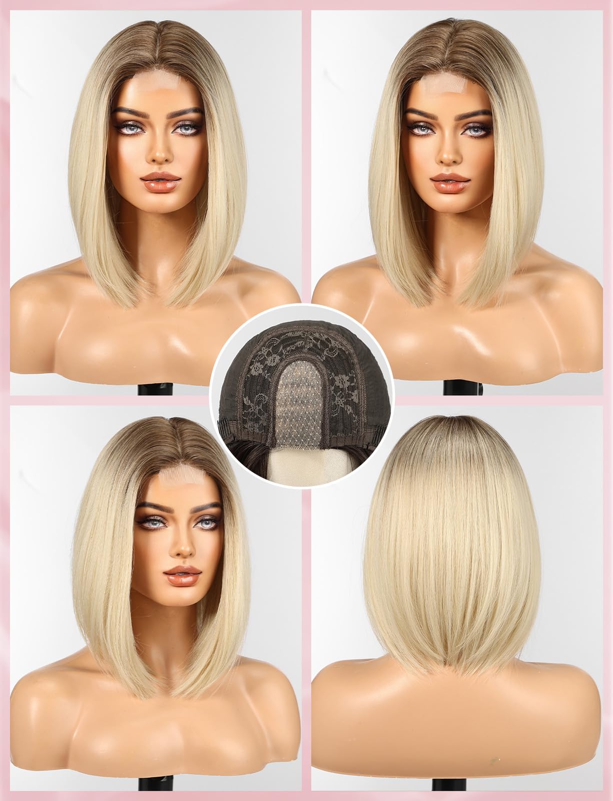 WOKESTAR Bob Wigs for Women Middle Part Bob Style Heat Resistant Fibre Synthetic Heat Resistant Wigs Light Blonde Color - Image 2