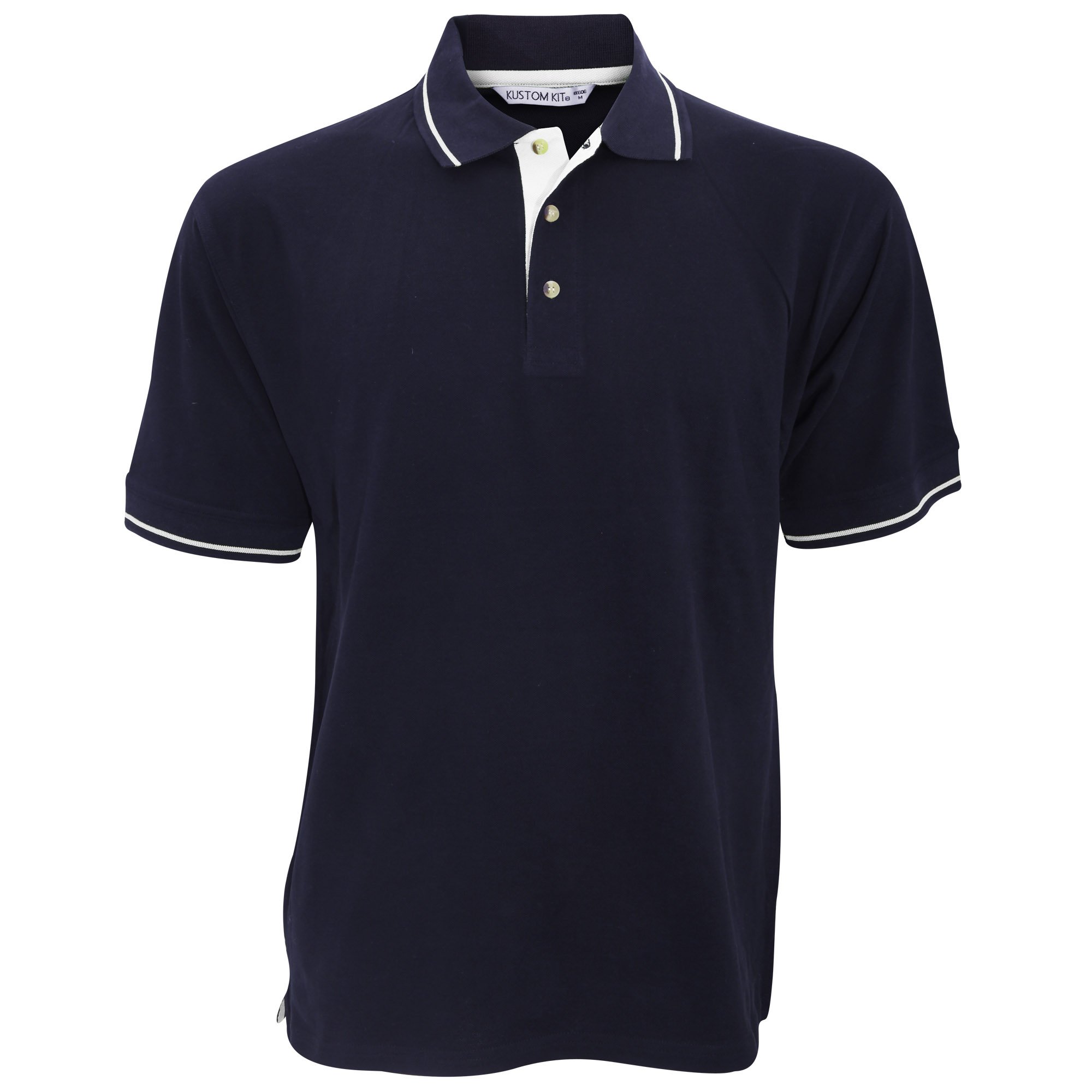 Kustom Kit Mens Short Sleeve Polo Shirts, Navy/White, Large. KK606