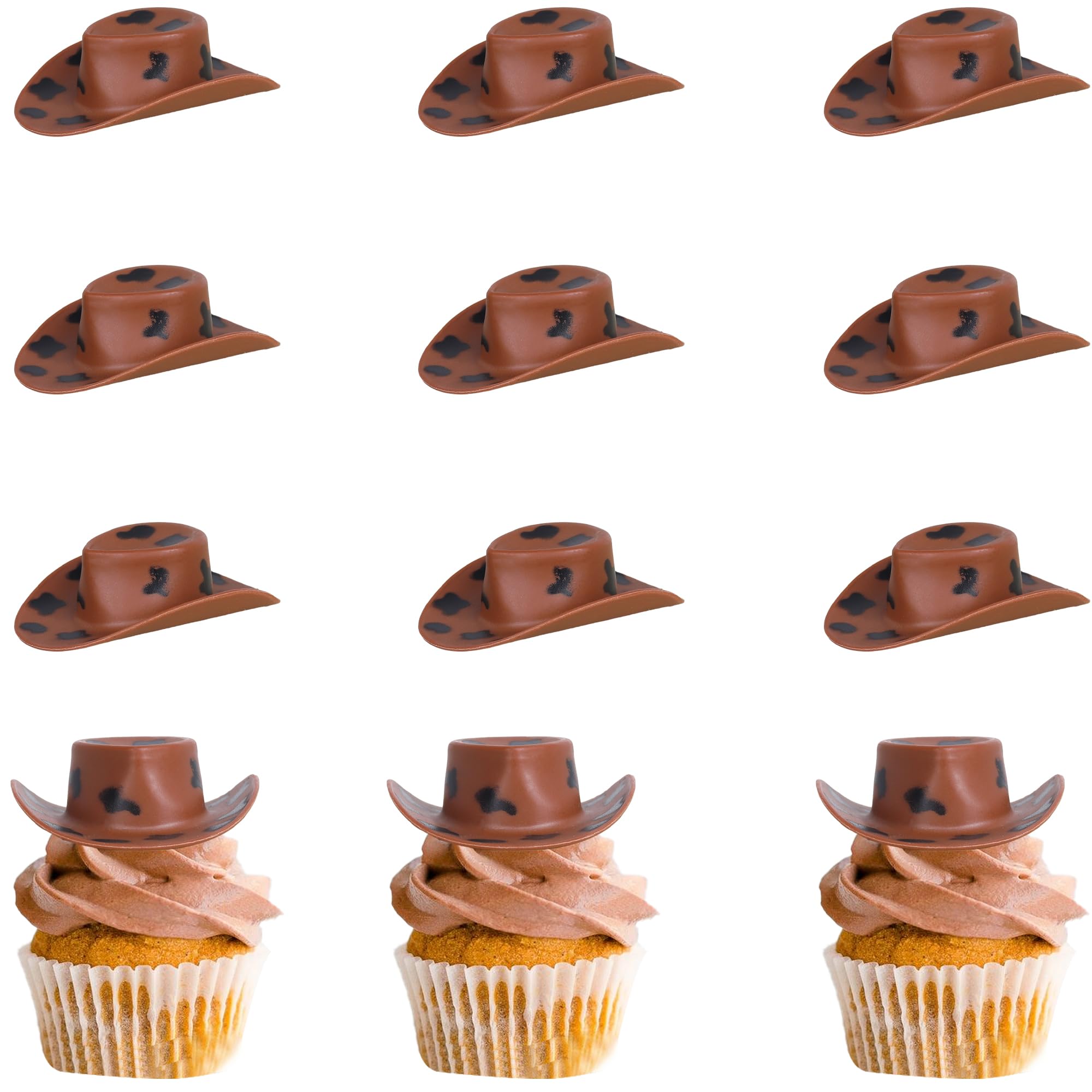 SYKYCTCY 20 Pack Plastic Western Cowboy Hat Cake Toppers Miniature Doll Hats Cake Pick Tiny Cowgirl Hat Cake Decorations for Western Birthday Party Supplies