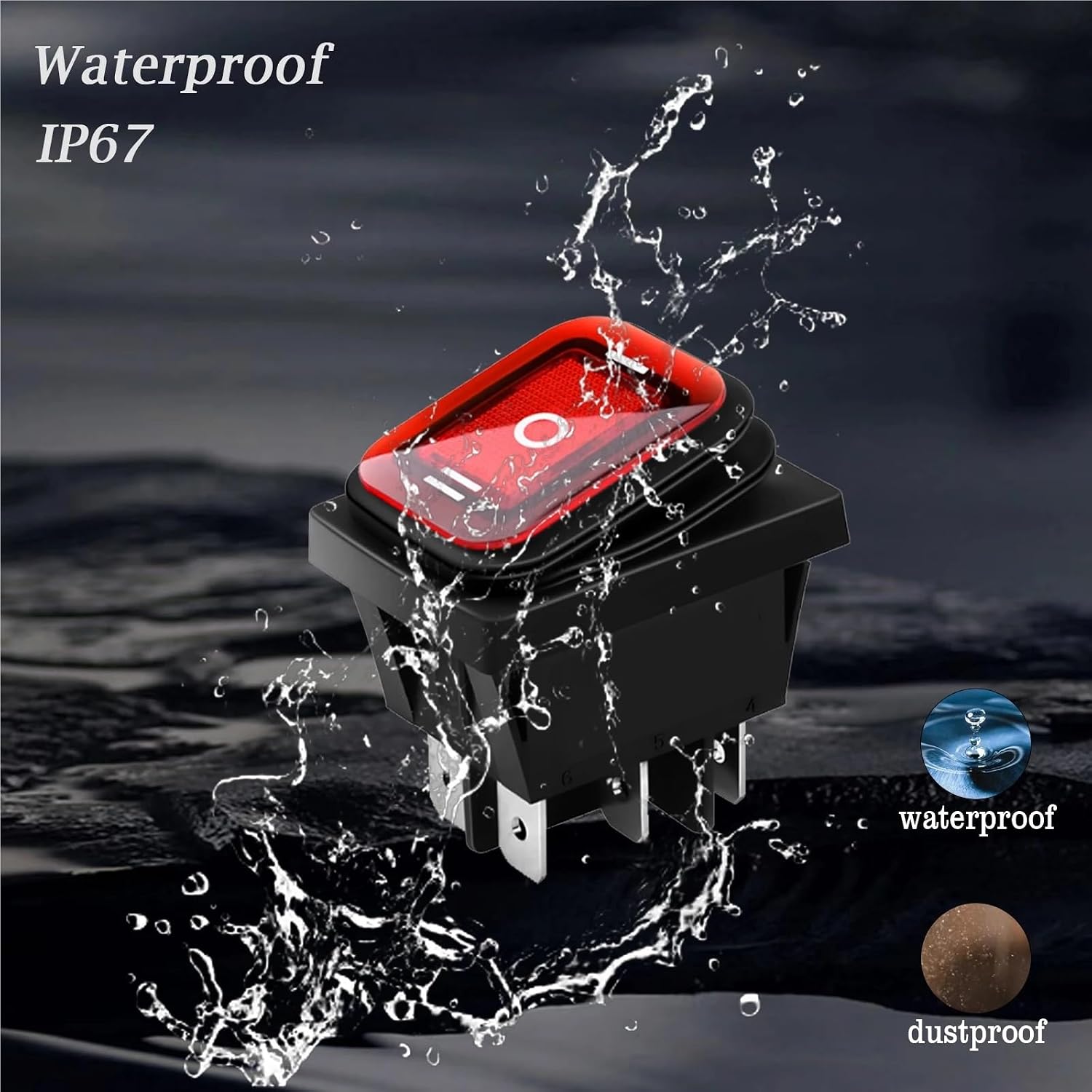 Waterproof Ship Type Toggle Switch 6 Pin ON Off ON Latching/Momentary Rocker Switch 12V 24V 110V 220V Marine Boat Power Switch(R-Momentary-12-24V)