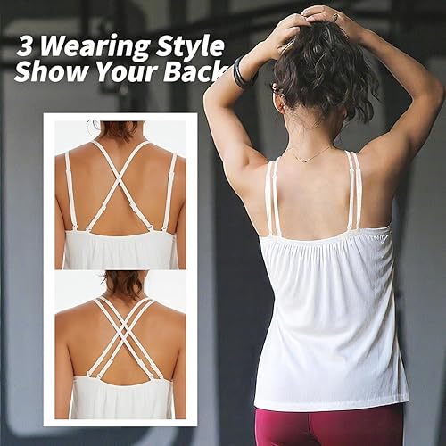 Miniatura 3 de Camisetas para mujer con sostén integrado, tirantes ajustables, sin mangas, de camuflaje para el verano, entrenamiento, dormir, viajar