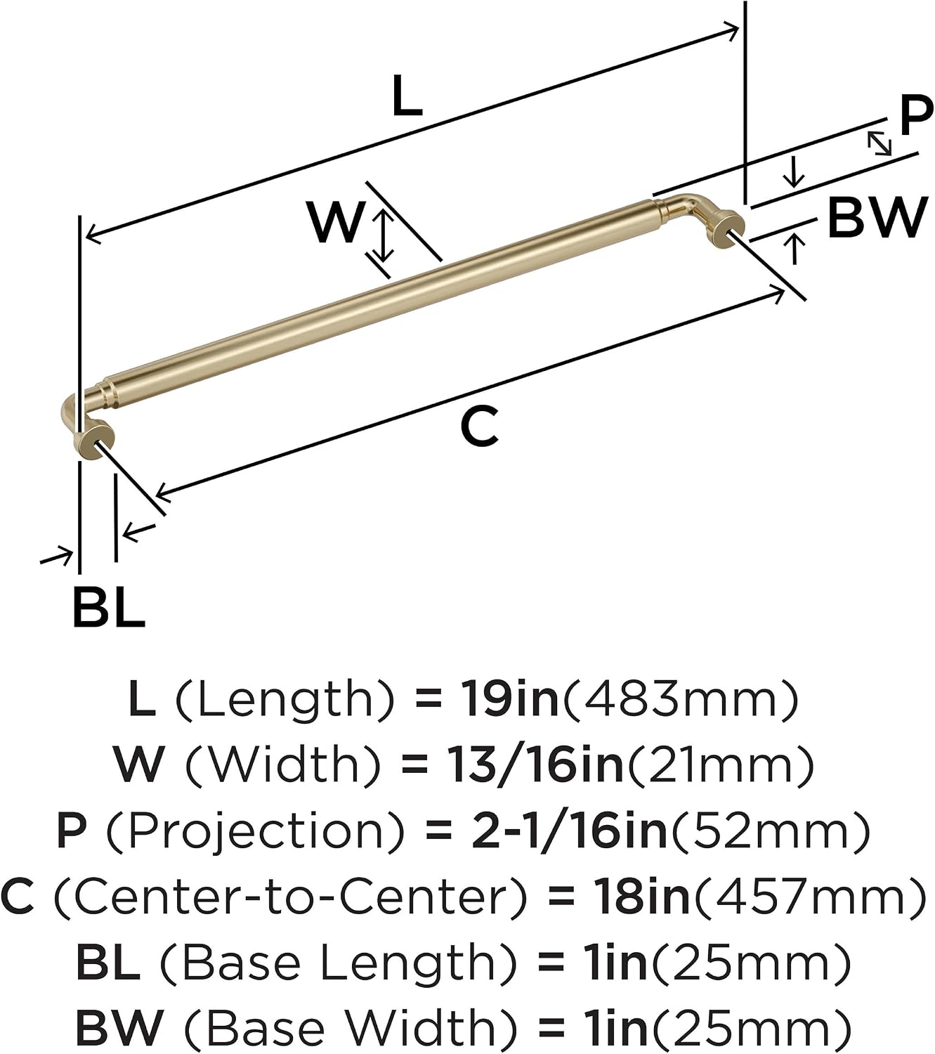 Amerock Coble 18 inch (457mm) Center-to-Center Golden Champagne Appliance Pull, BP37670BBZ