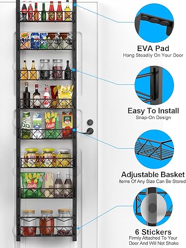 Miniatura 4 de Organizador de despensa sobre la puerta, organizador de puerta de despensa de 8 niveles con cesta ajustable, estante de metal para especias para