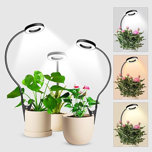 Wolezek Luces de cultivo 2 en 1 para plantas de interior, luces de plantas de 3 colores con cuello de cisne 360, 48 LED de espectro completo,