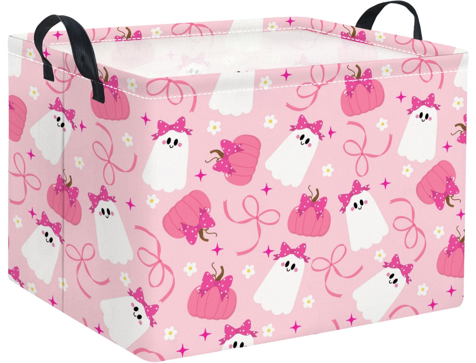 Halloween Basket Cute Baskets for Kids Pumpkin Basket Rectangular Storage Bin Organizer Box Room Decor(Pink Bowknot Ghost)