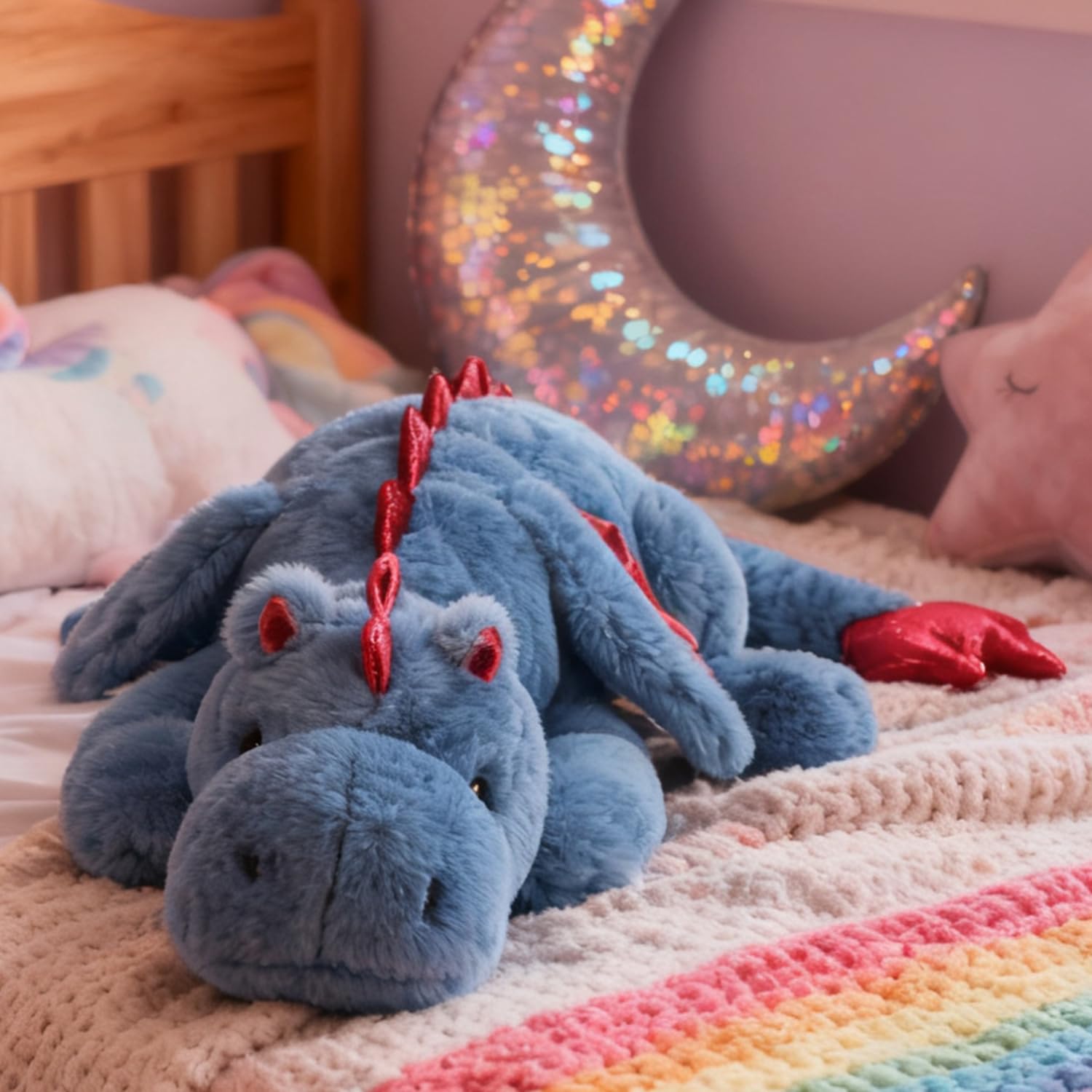 ARELUX - Peluche Gigante de 50 Pulgadas, 3 Libras, dragón Azul Grande, de Animales de Peluche, Lindo Juguete de Peluche, Mullido, Jumbo de Dinosaurio, con alas, Suave Peluches de pterosaurio para