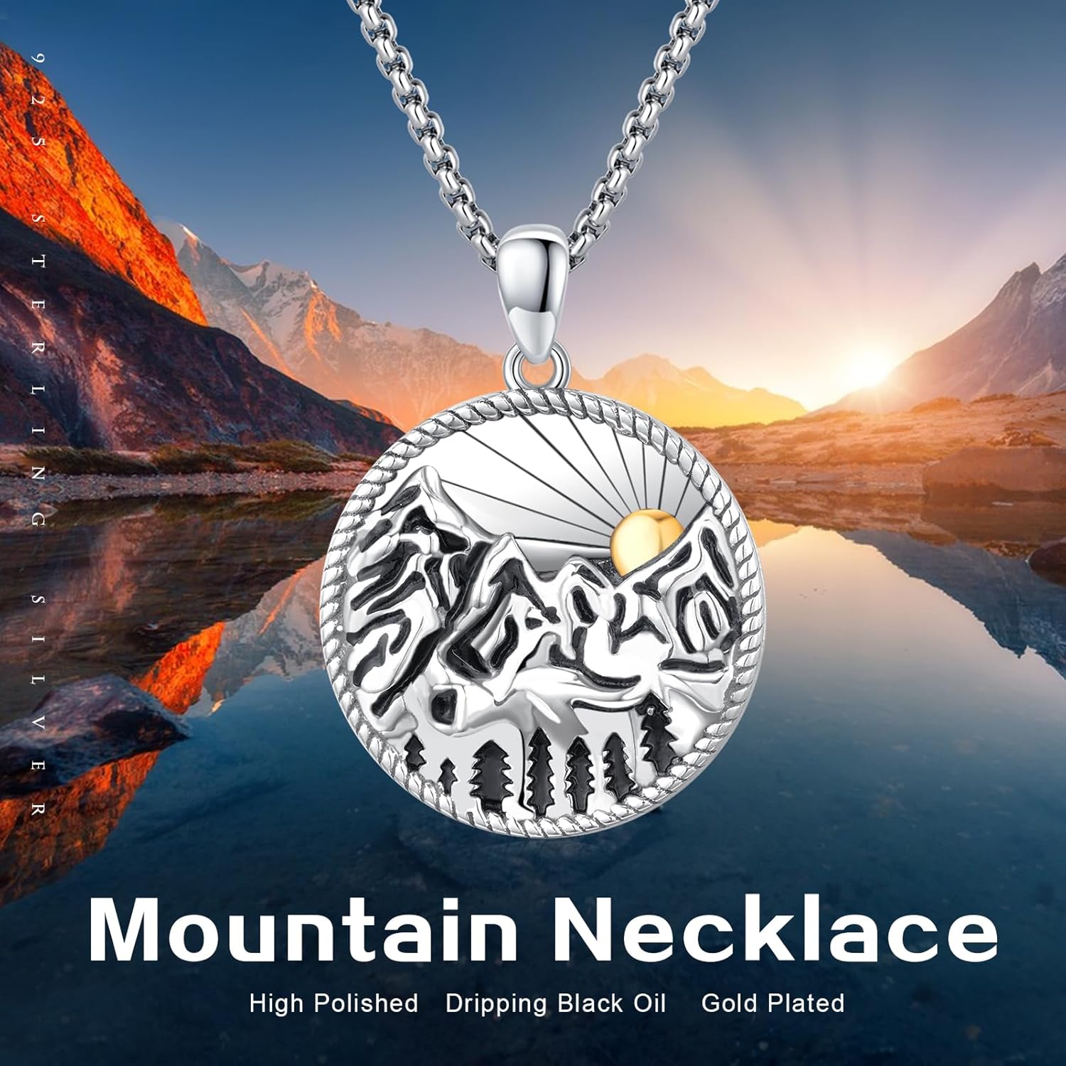 Cuoka Mountain Necklace for Women Sterling Silver Mountain Pendant Pine Tree Necklace Forest Jewelry Gift for Skiers Hikers Campers Climbers and Nature Lovers - Image 4